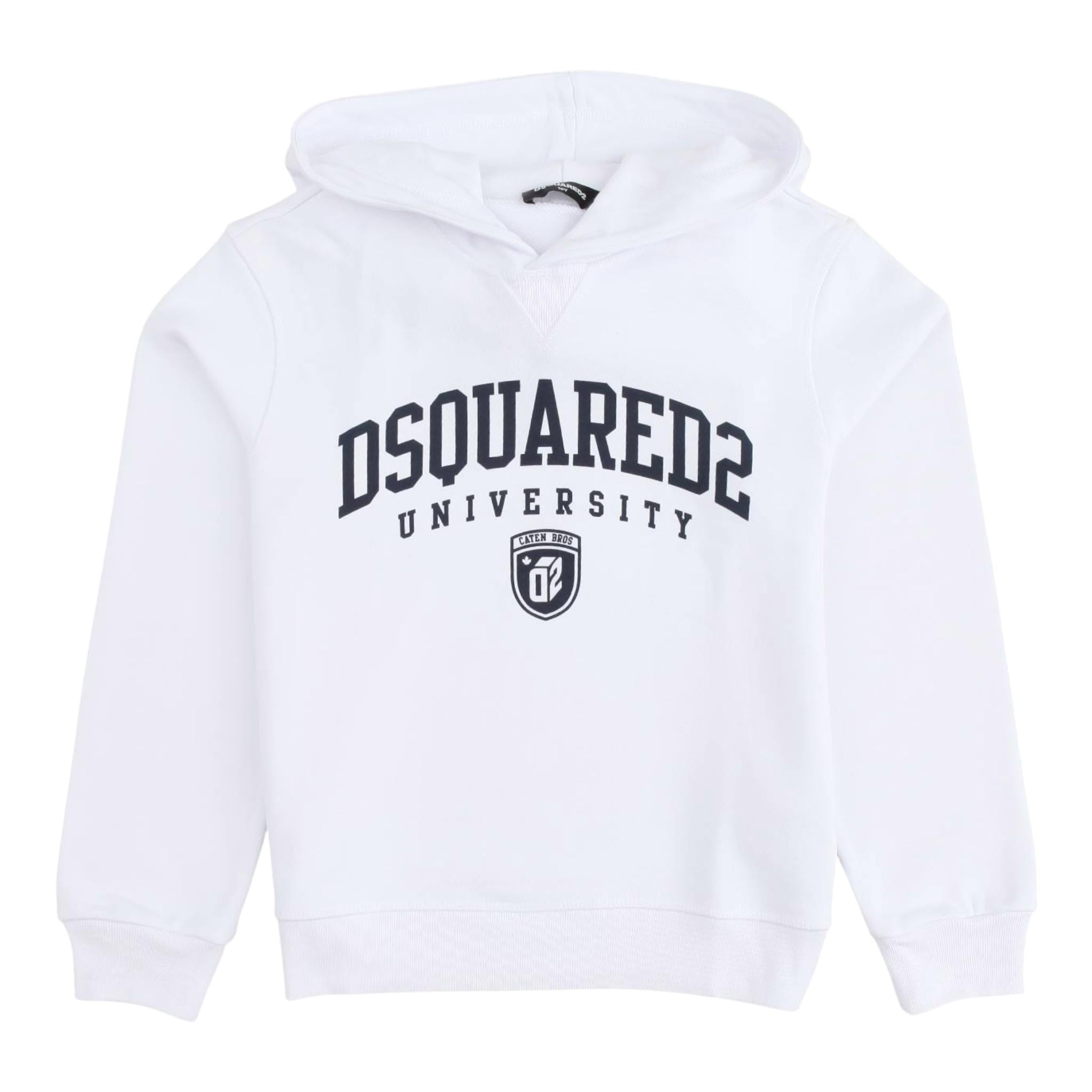 DSQUARED2 felpa chiusa con cappuccio tinta unita con logo Bianco per Bambino DQ2466 BIANCO DSQUARED2 