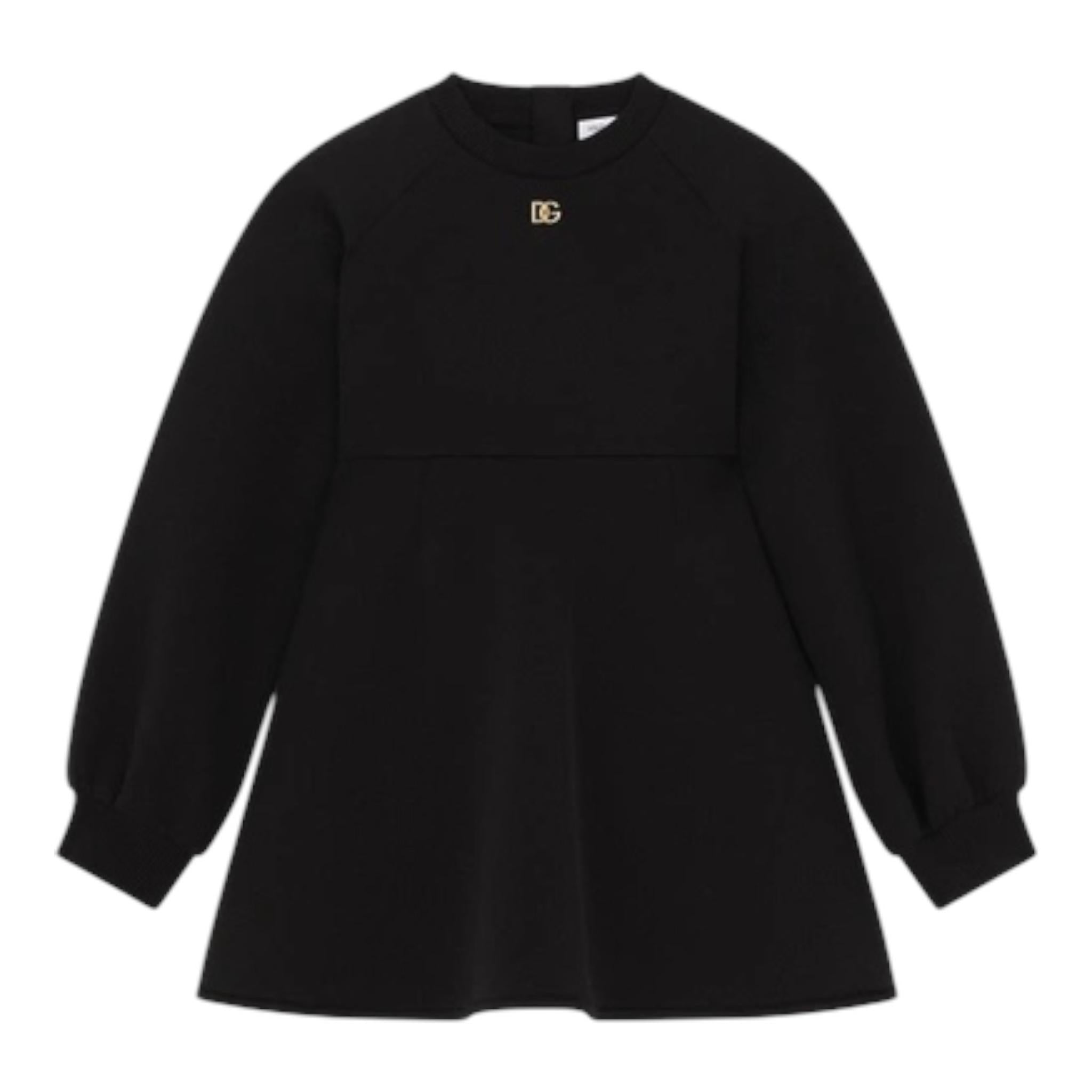 DOLCE & GABBANA abito tinta unita con logo Nero per Bambina L5JD3J NERO DOLCE & GABBANA 
