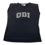 Odi Et Amo Einfarbiges Tanktop mit Glitzer-Print Schwarz für Mädchen