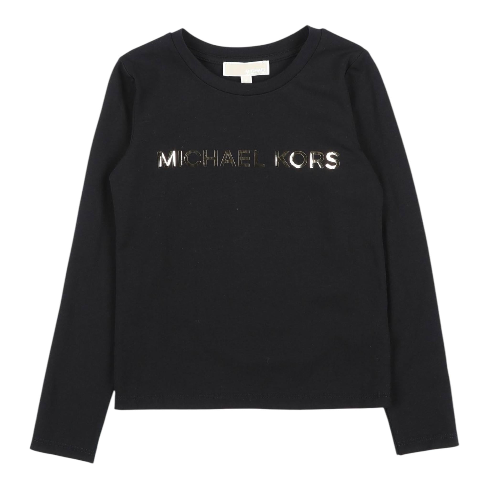 MICHAEL KORS shirt girocollo tinta unita con stampa logo Nero per Bambina R15195 NERO MICHAEL KORS 