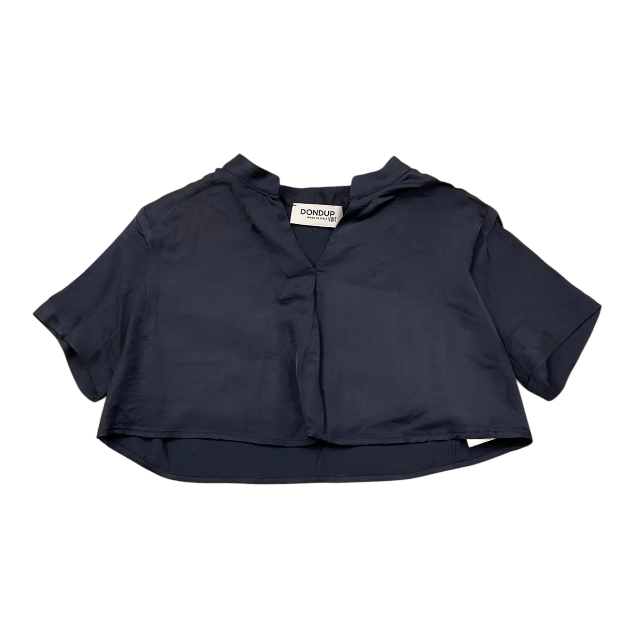 Dondup Camicia Modello Crop Tinta Unita Mezza Manica per Neonata DFCA038N BLU DONDUP 