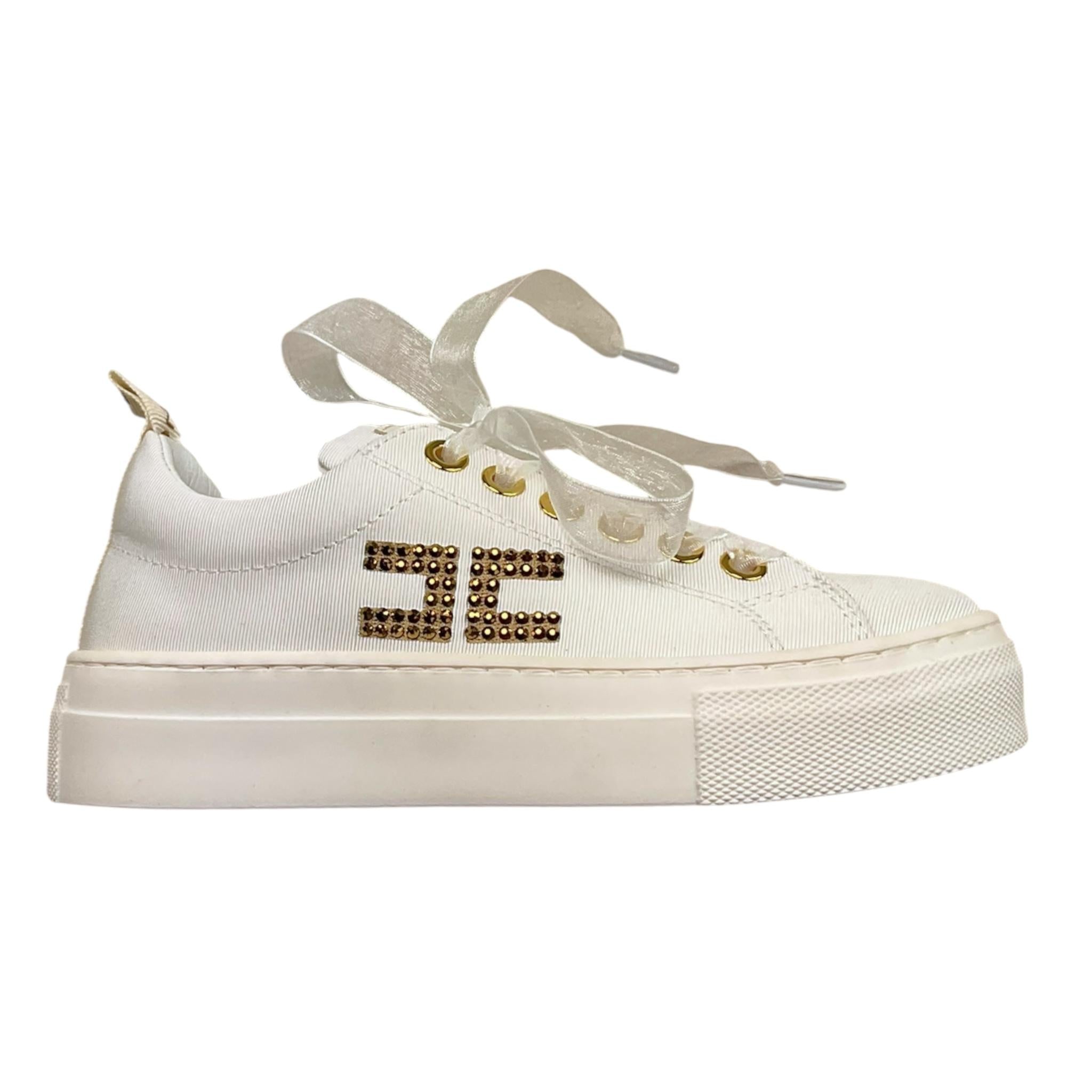 Elisabetta Franchi Sneakers Tinta Unita con Lacci E Logo per Bambina F4A9 BIANCO ELISABETTA FRANCHI 
