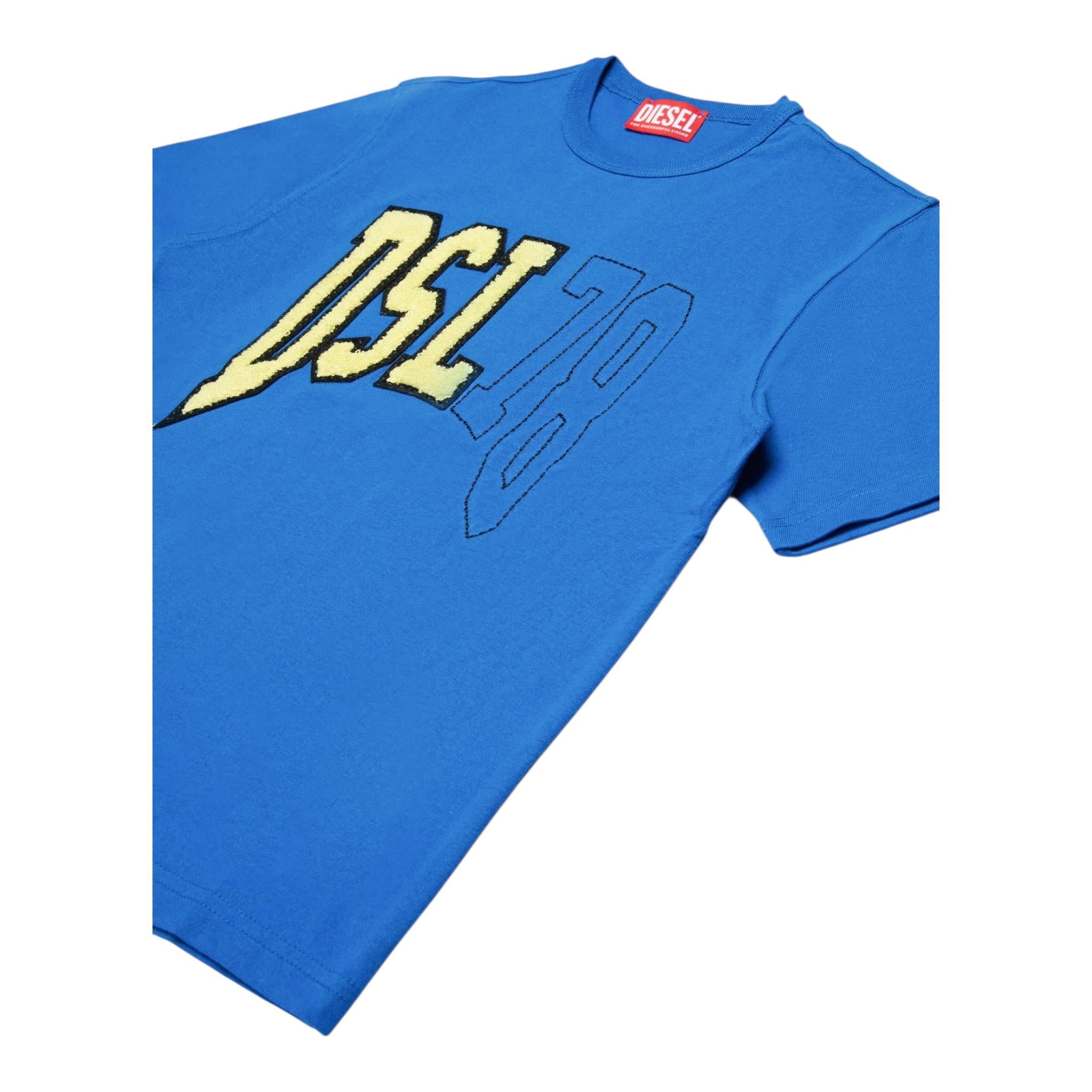 Diesel T.Shirt Girocollo Tinta Unita con Logo per Bambino J02228 BLU DIESEL 