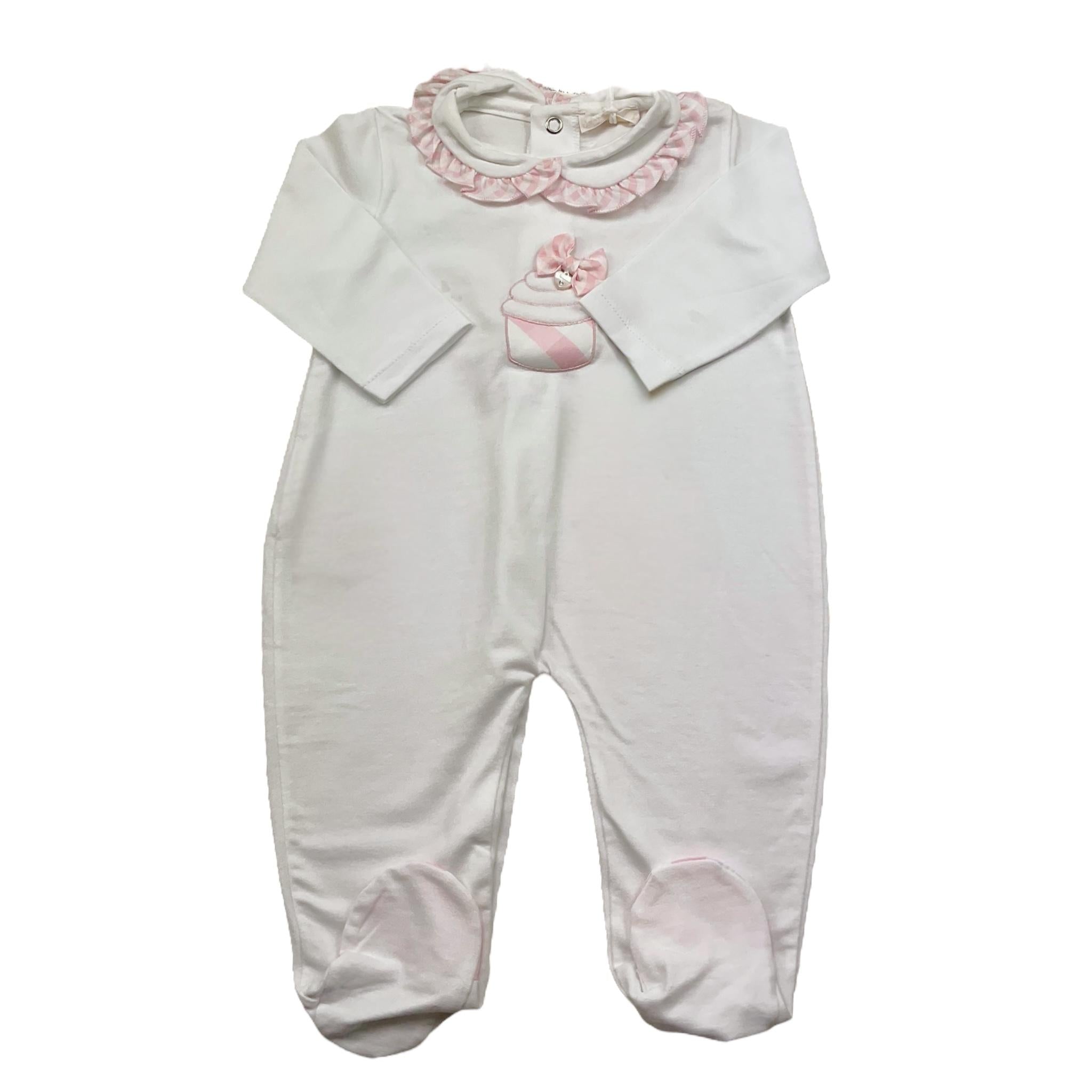 Ninnaoh Tutina Tinta Unita con Stampa E Colletto per Neonata E2215T BIANCO NINNAOH 