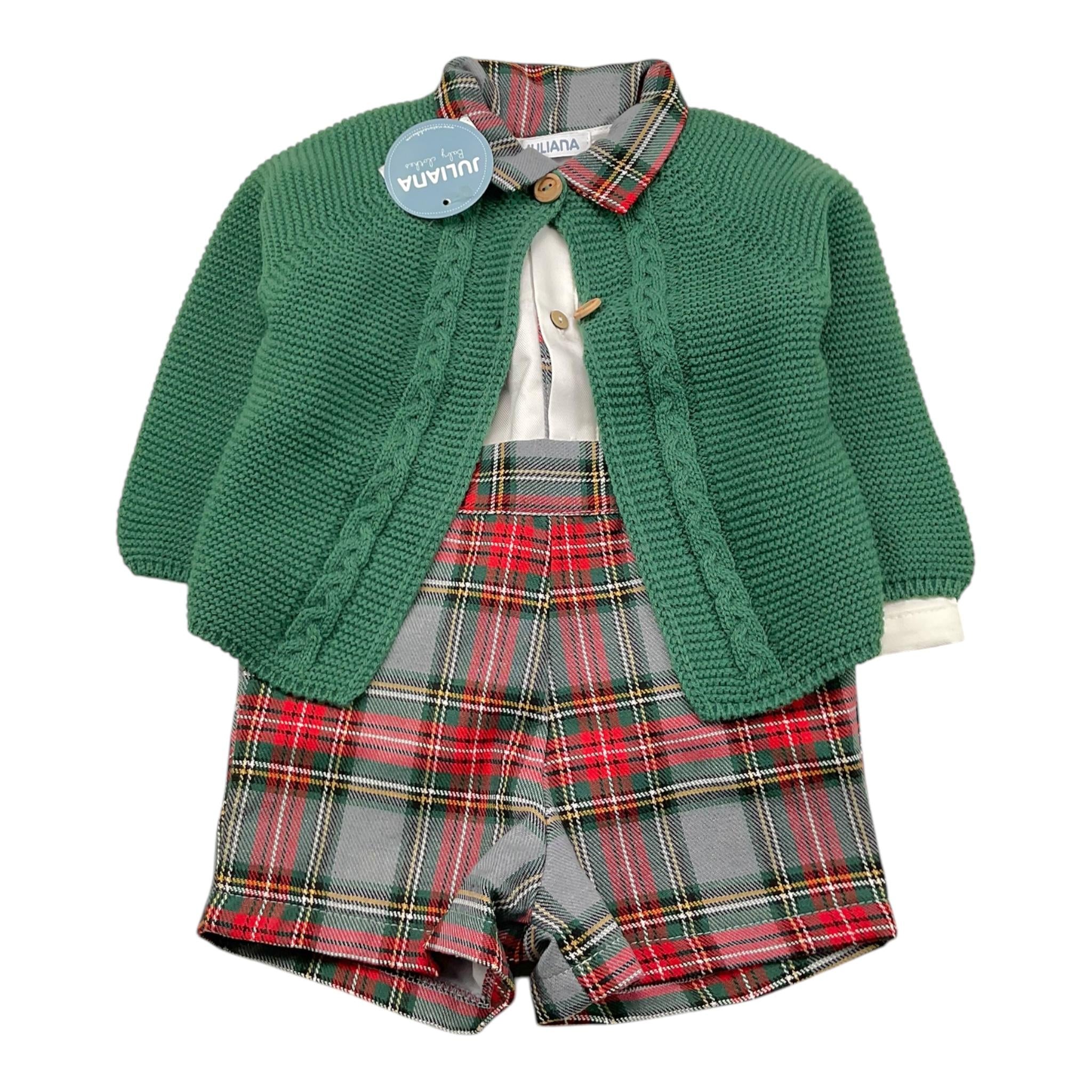 JULIANA cmpleto tricolore 3pz camicia-cardigan-salopette Bianco/verde per Neonato 24685 BAINCO/VERDE JULIANA 