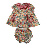 Valentina Bebes Set Kleid-Coulotte Einfarbig mit Beige Print für Baby Mädchen