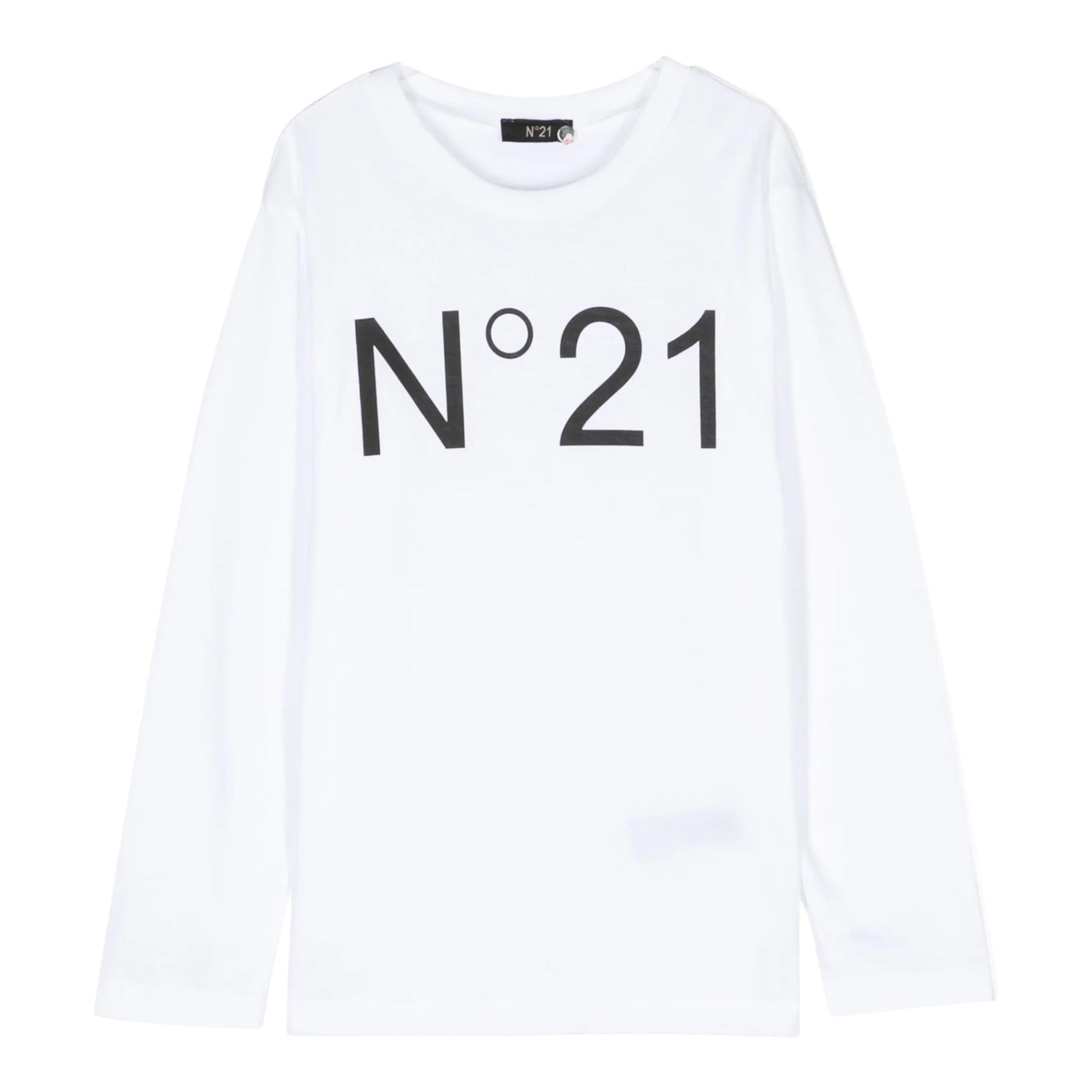 N°21 shirt girocollo tinta unita con logo Bianco per Bambino N21808 BIANCO N°21 