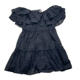 Manila Grace Schwarzes, einfarbiges Kleid mit U-Boot-Ausschnitt und Rüschen für Mädchen