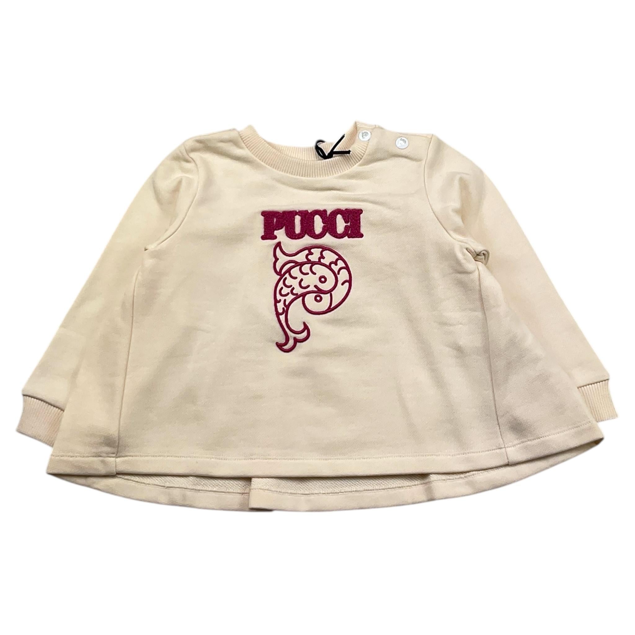 EMILIO PUCCI felpa chiusa girocollo tinta unita con ricami in contrasto Panna per Neonata 170 PANNA EMILIO PUCCI 