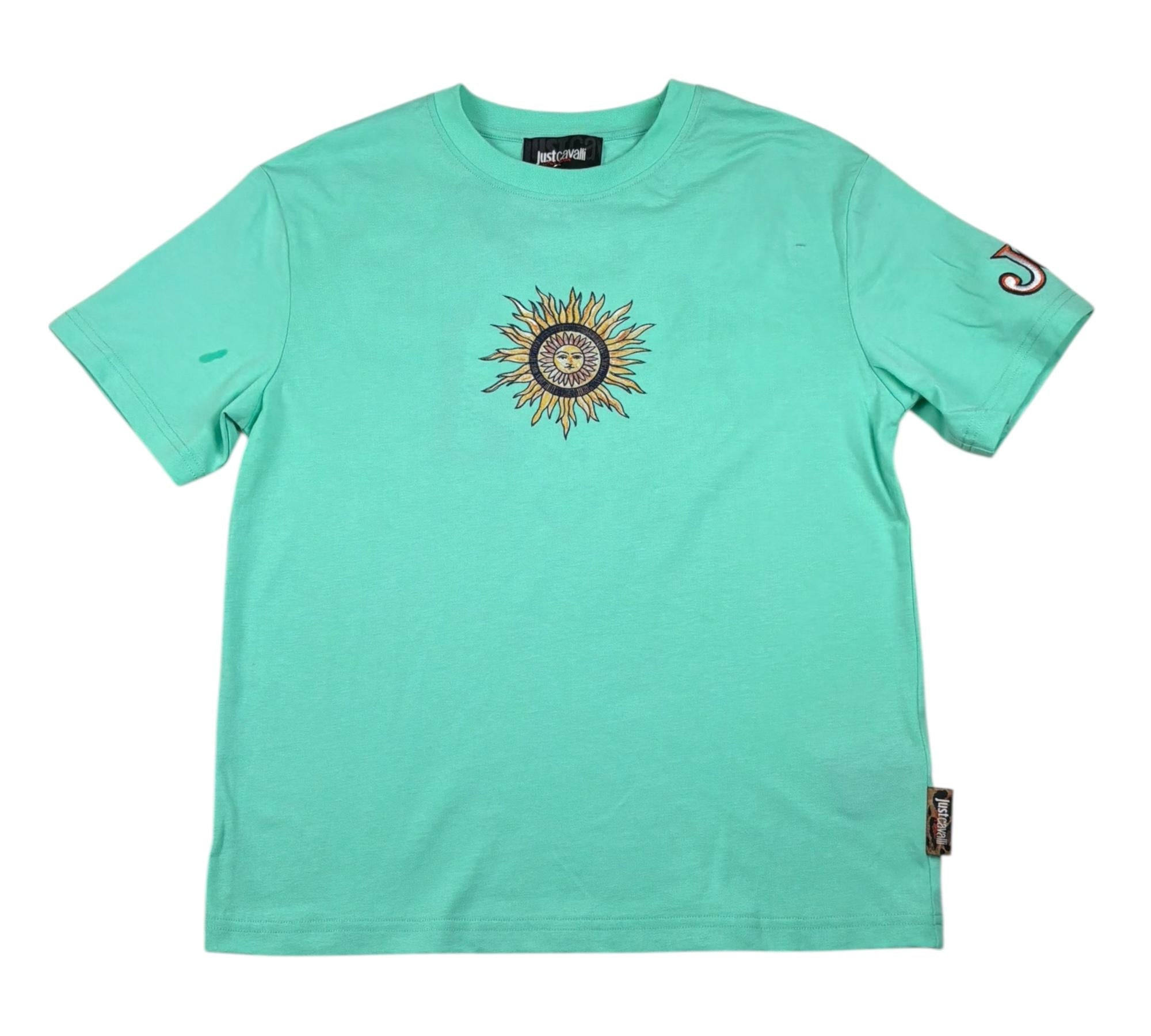 Just Cavalli T-Shirt Girocollo Tinta Unita con Stampa per Bambino JBP26086CJ VRDE ACQUA JUST CAVALLI 