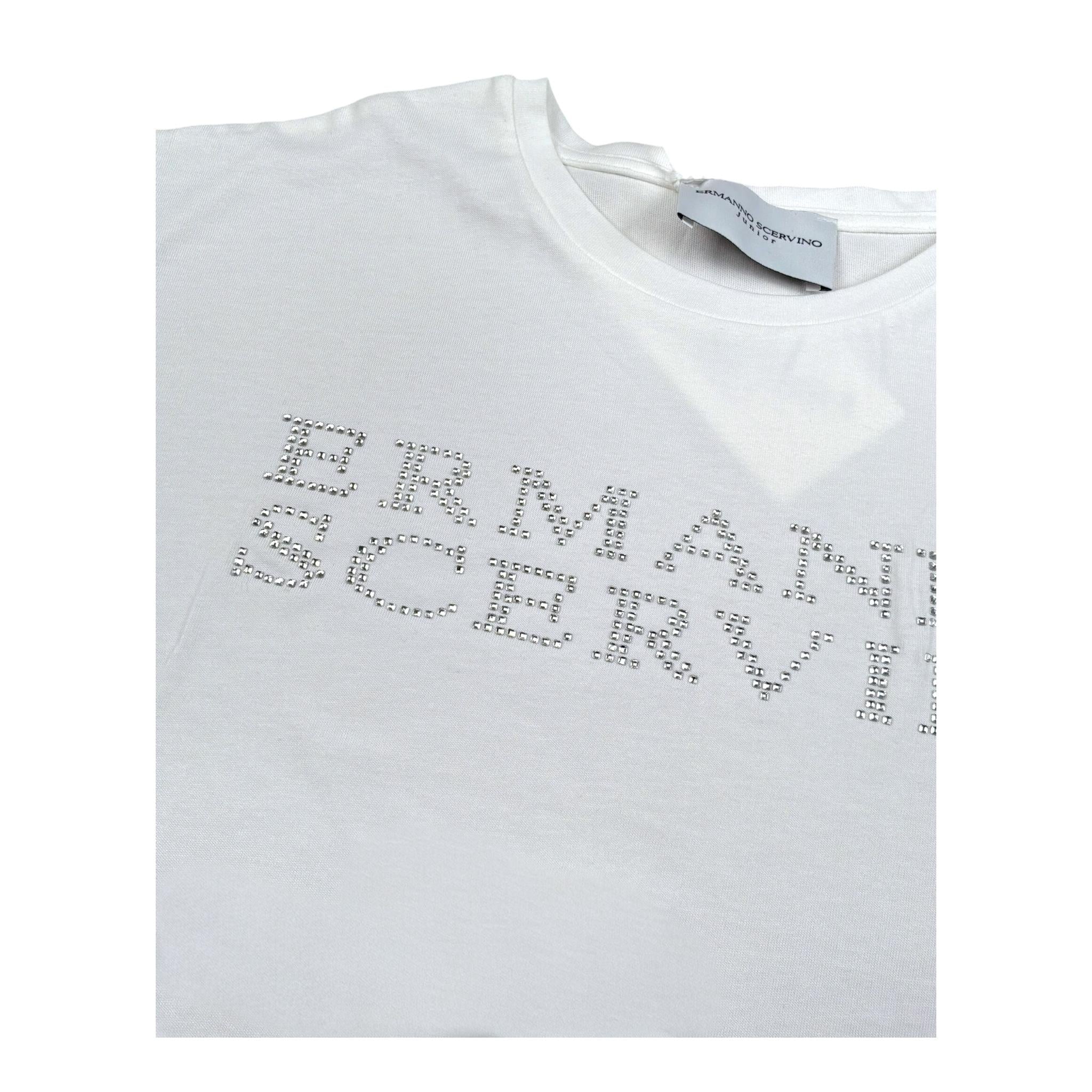 Ermanno Scervino T-Shirt Girocollo Tinta Unita con Brillantini per Bambina SFTS030 BIANCO ERMANNO SCERVINO 