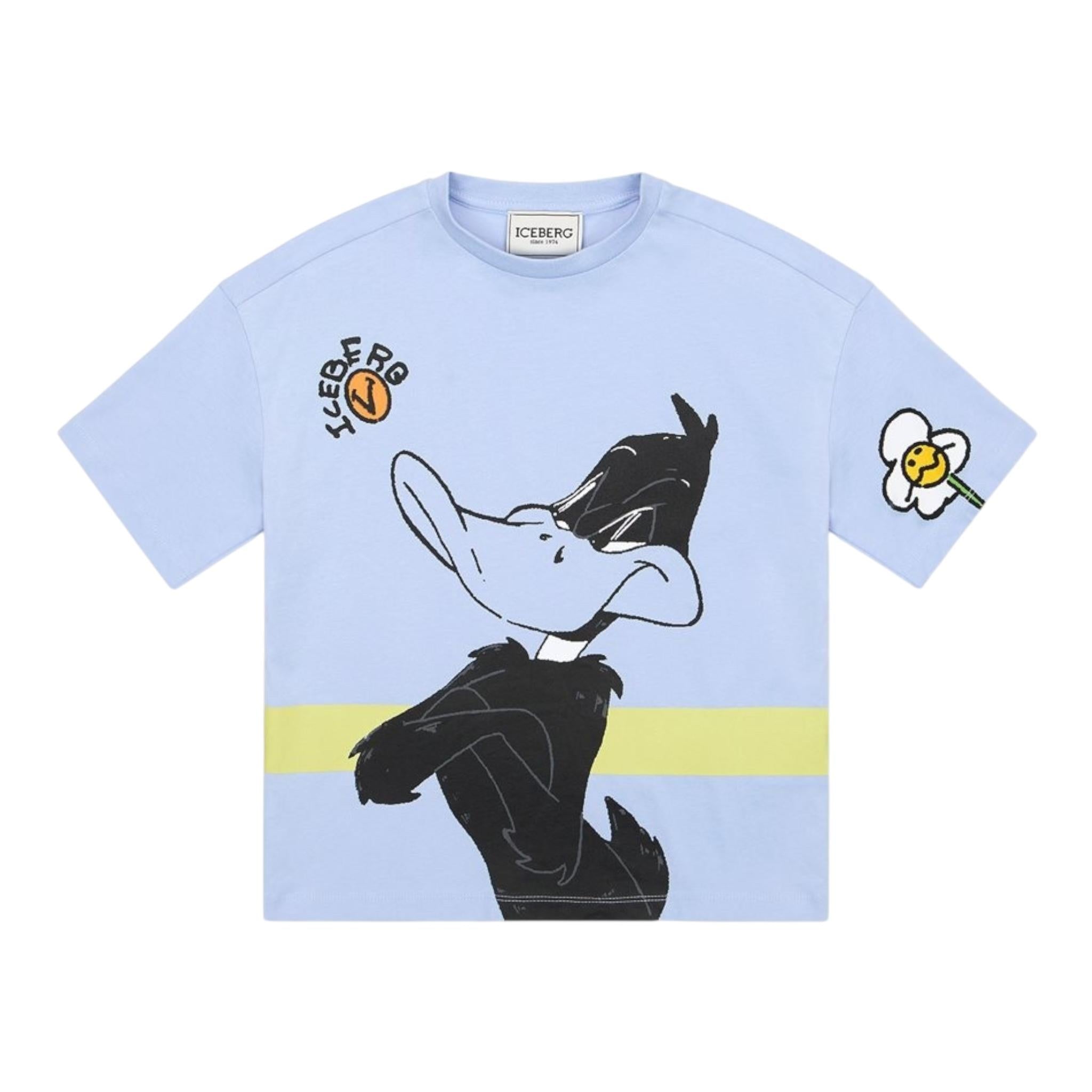 Iceberg T-Shirt Girocollo Tinta Unita con Stampa Duffy Duck per Bambino TSICE5102J AZZURRO ICEBERG 