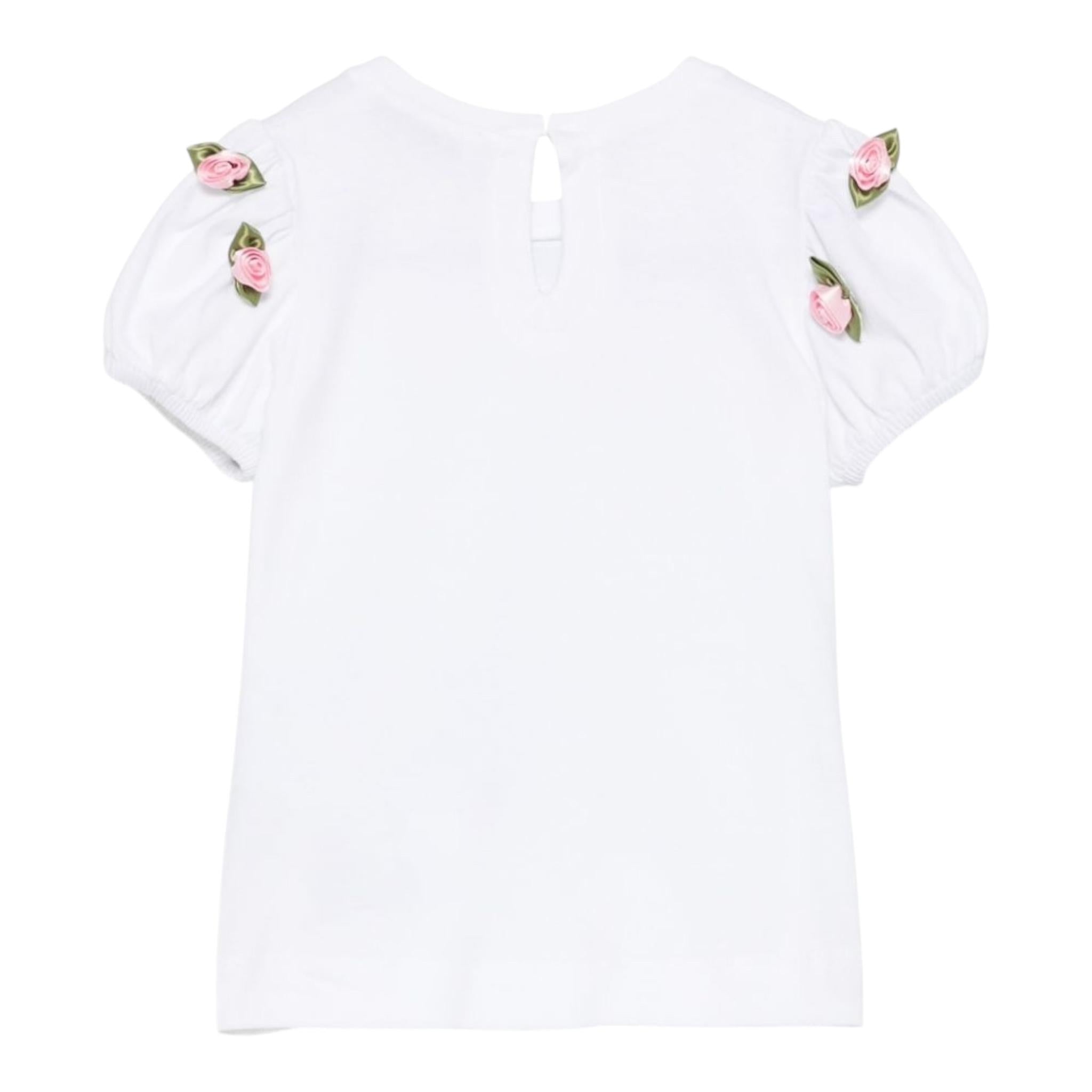 Monnalisa T-Shirt Girocollo Tinta Unita con Applicazioni per Bambina 31E604 BIANCO MONNALISA 