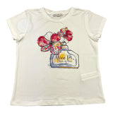 Alice Pi Einfarbiges T-Shirt mit Rundhalsausschnitt und Kontrastdruck in Weiß für Mädchen