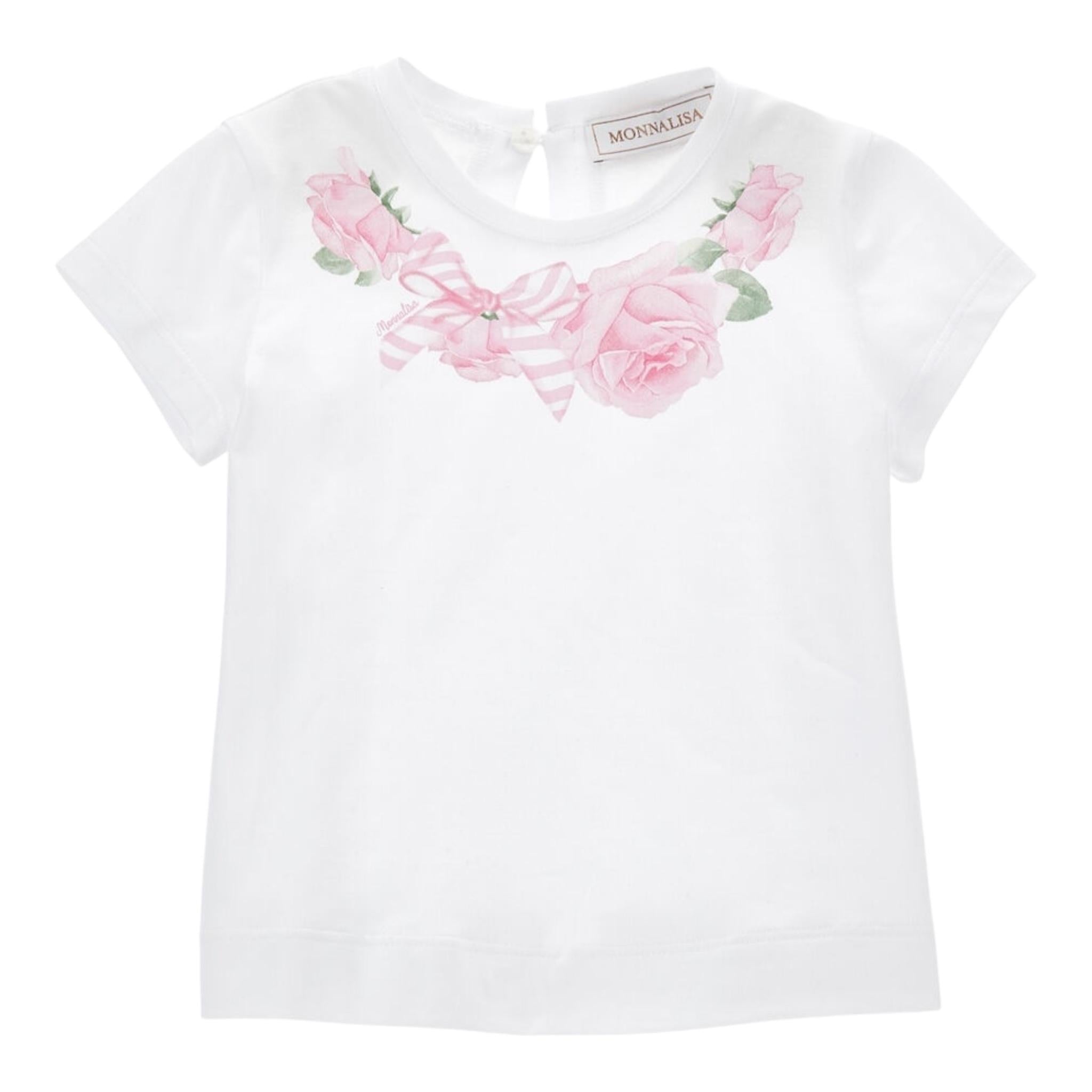 Monnalisa T-Shirt Girocollo Tinta Unita Stampa  per Neonata 39E601X BIANCO MONNALISA 