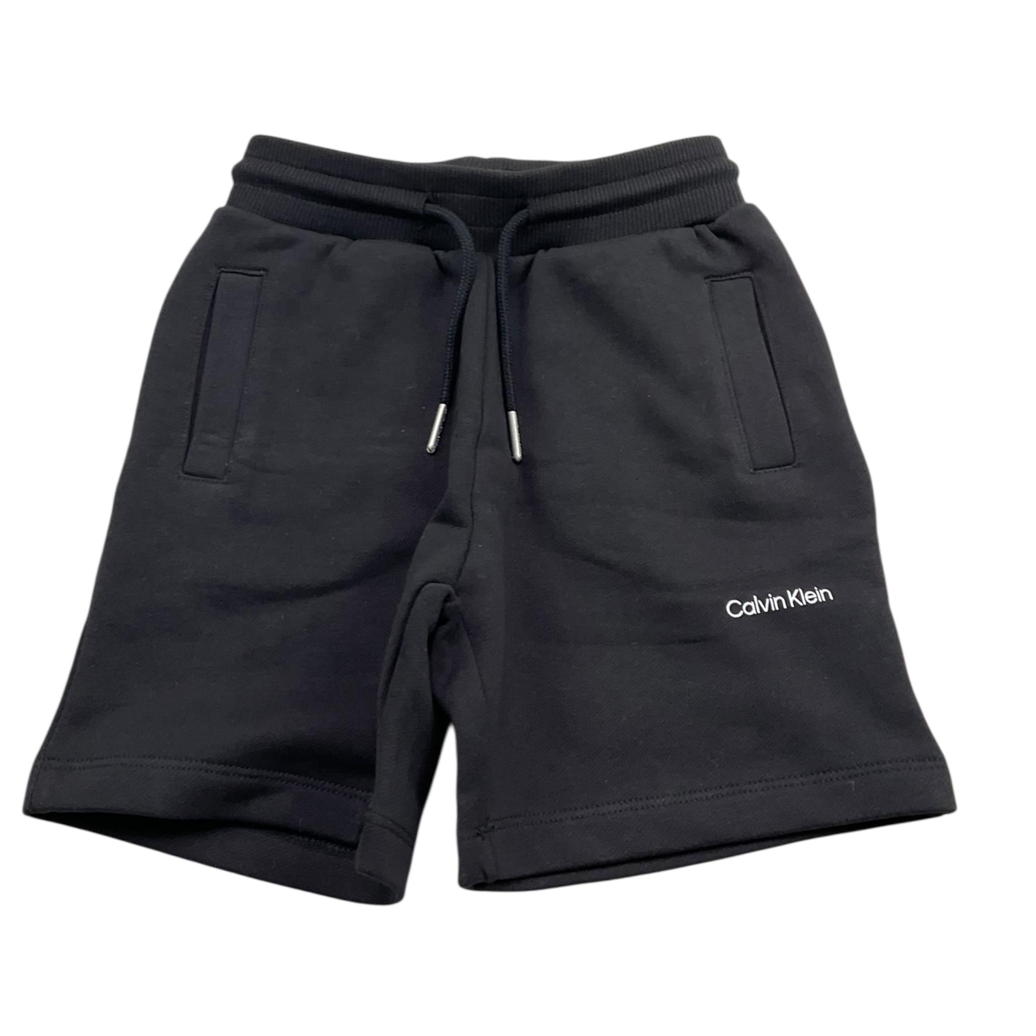Calvin Klein Bermuda Tinta Unita con Stampa Logo per Bambino IU0IU00703 NERO CALVIN KLEIN 