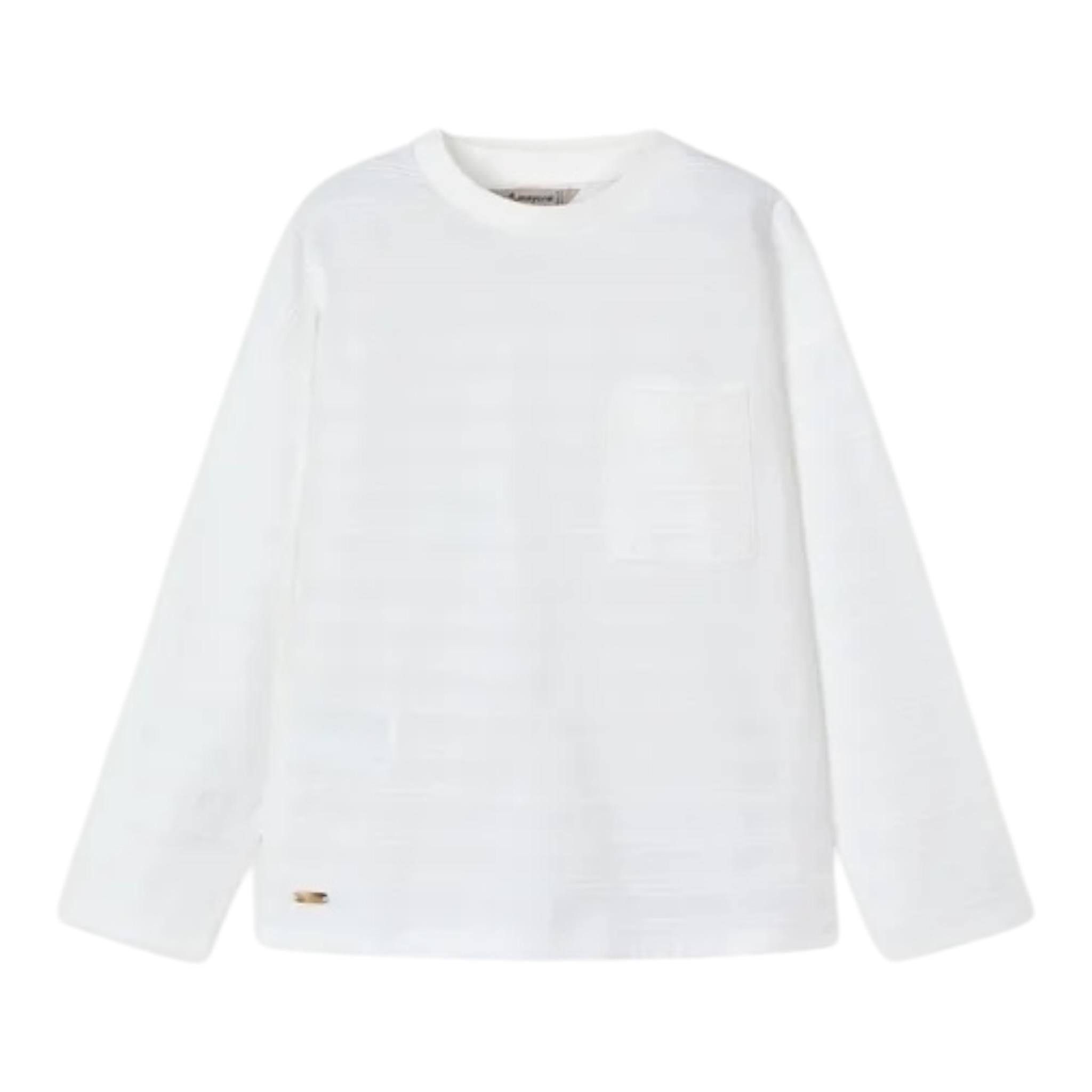 Mayoral Shirt Girocollo Tinta Unita con Taschino per Bambino 3050 BIANCO MAYORAL 