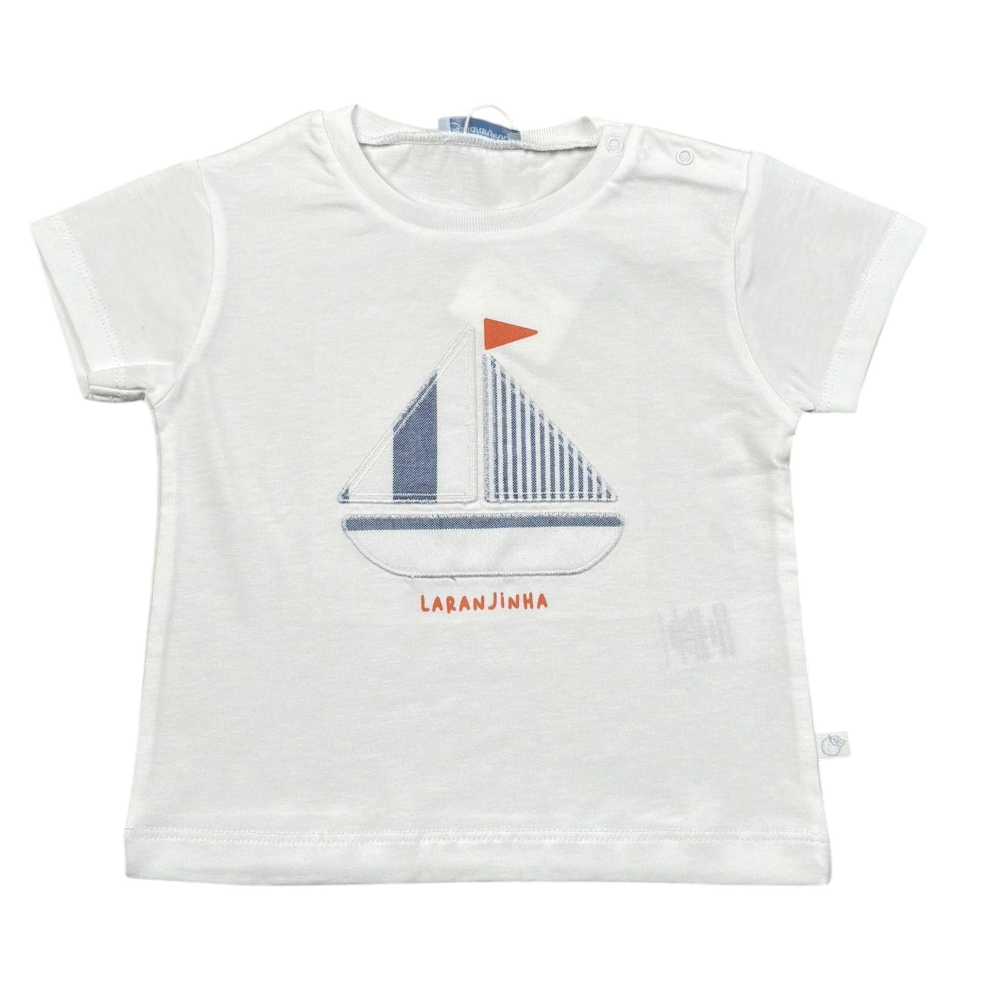 Laranjinha T-Shirt Girocollo Tinta Unita con Stampa per Neonato 92907V5840A61 BIANCO LARANJINHA 
