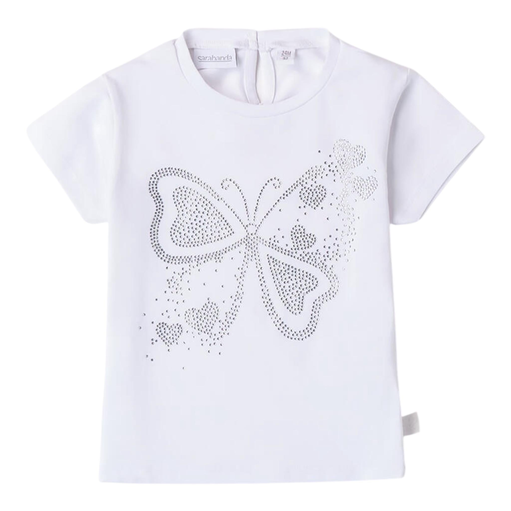 Minibanda T-Shirt Girocollo Tinta Unita con Brillantini per Neonata 0B313 BIANCO MINIBANDA 
