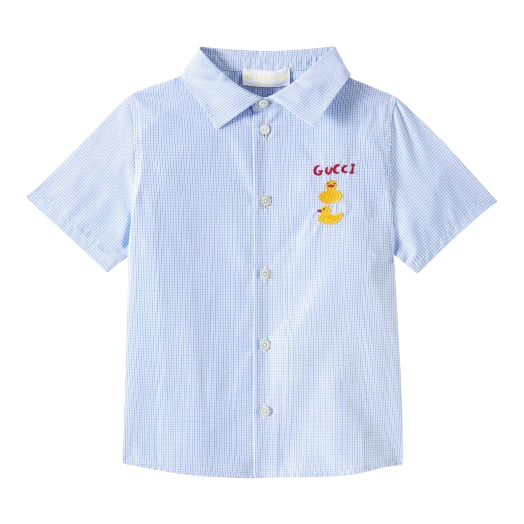 Gucci Camicia Mezza Manica Fantasia Quadretti per Neonato 810887 BIANCO/BLU GUCCI 