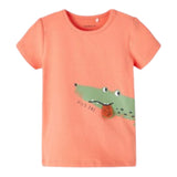Name.It Orange bedrucktes einfarbiges T-Shirt mit Rundhalsausschnitt für Babys