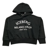 ICEBERG felpa chiusa con cappuccio tinta unita con stampa logo Nero per Bambina MFICE5336J NERO ICEBERG 
