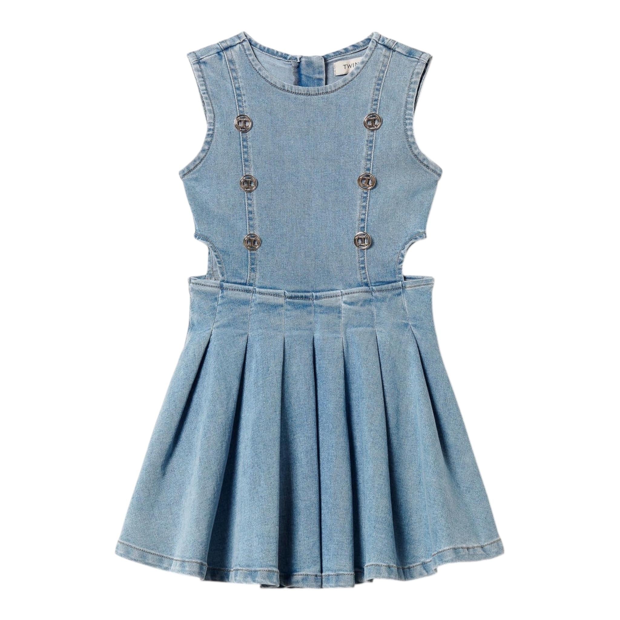 Twinset Abito In Denim Tinta Unita con Finti Bottoni per Bambina 251GJ2542 AZZURRO TWINSET 
