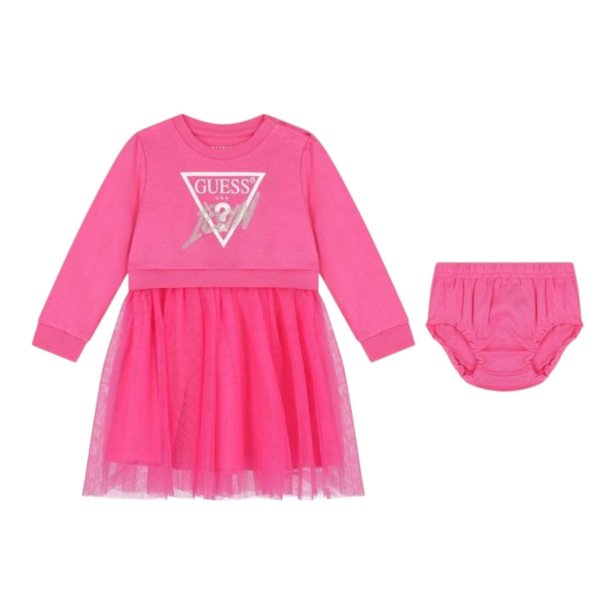 GUESS abito tinta unita girocollo con tulle e coulotte Fuxia per Neonata K4YK09KB8R0XNN FUXIA GUESS 