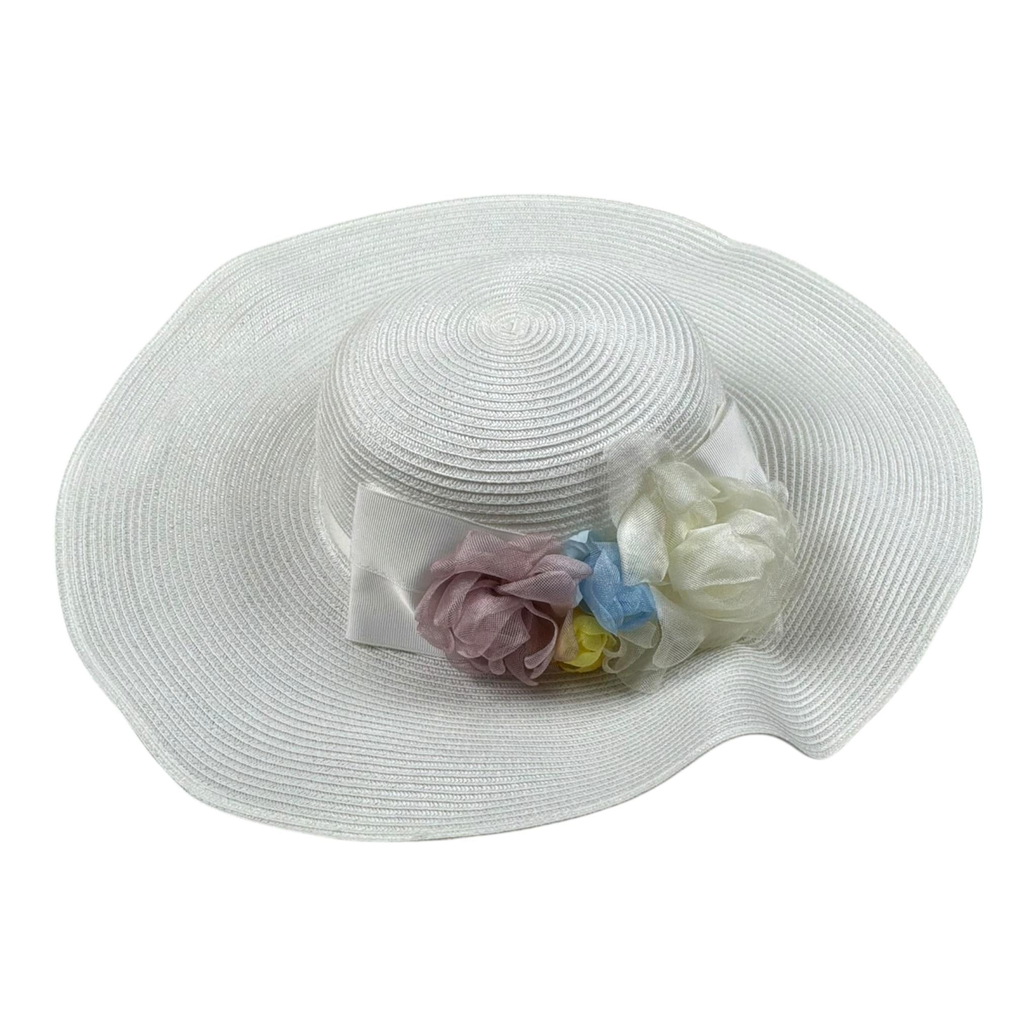 Monnalisa Cappello Paglia Tinta Unita con Applicazioni per Bambina 795010 BIANCO MONNALISA 