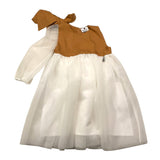 Minimo Zweifarbiges Kleid mit Tüllärmeln Camel/Weiß für Mädchen