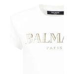 Balmain T-Shirt Girocollo Tinta Unita con Logo per Bambina BW8A911X BIANCO BALMAIN 