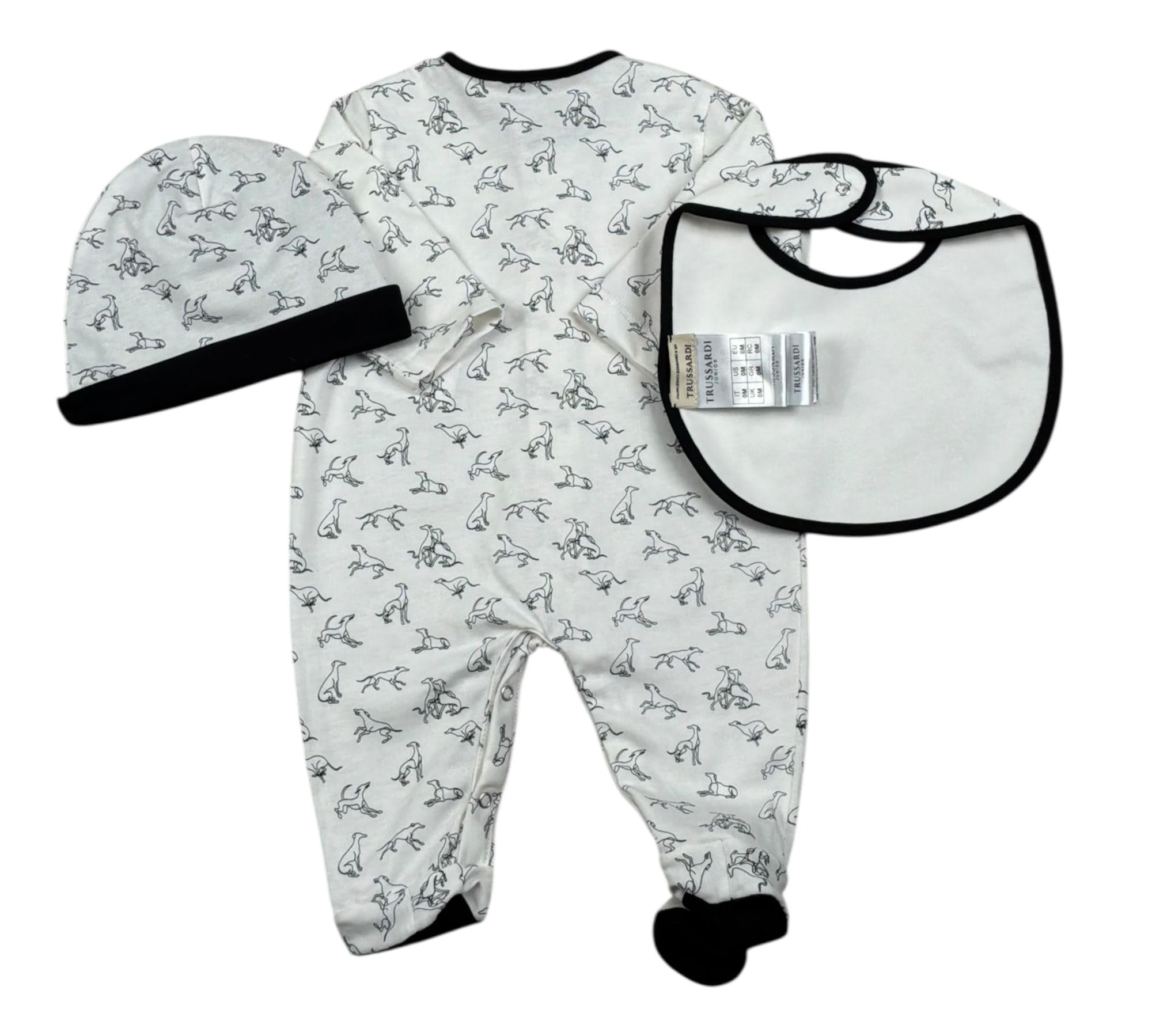 Trussardi Set 3 Pezzi Tutina-Cappello-Bvetta per Neonato TLP26003TU BIANCO TRUSSARDI 