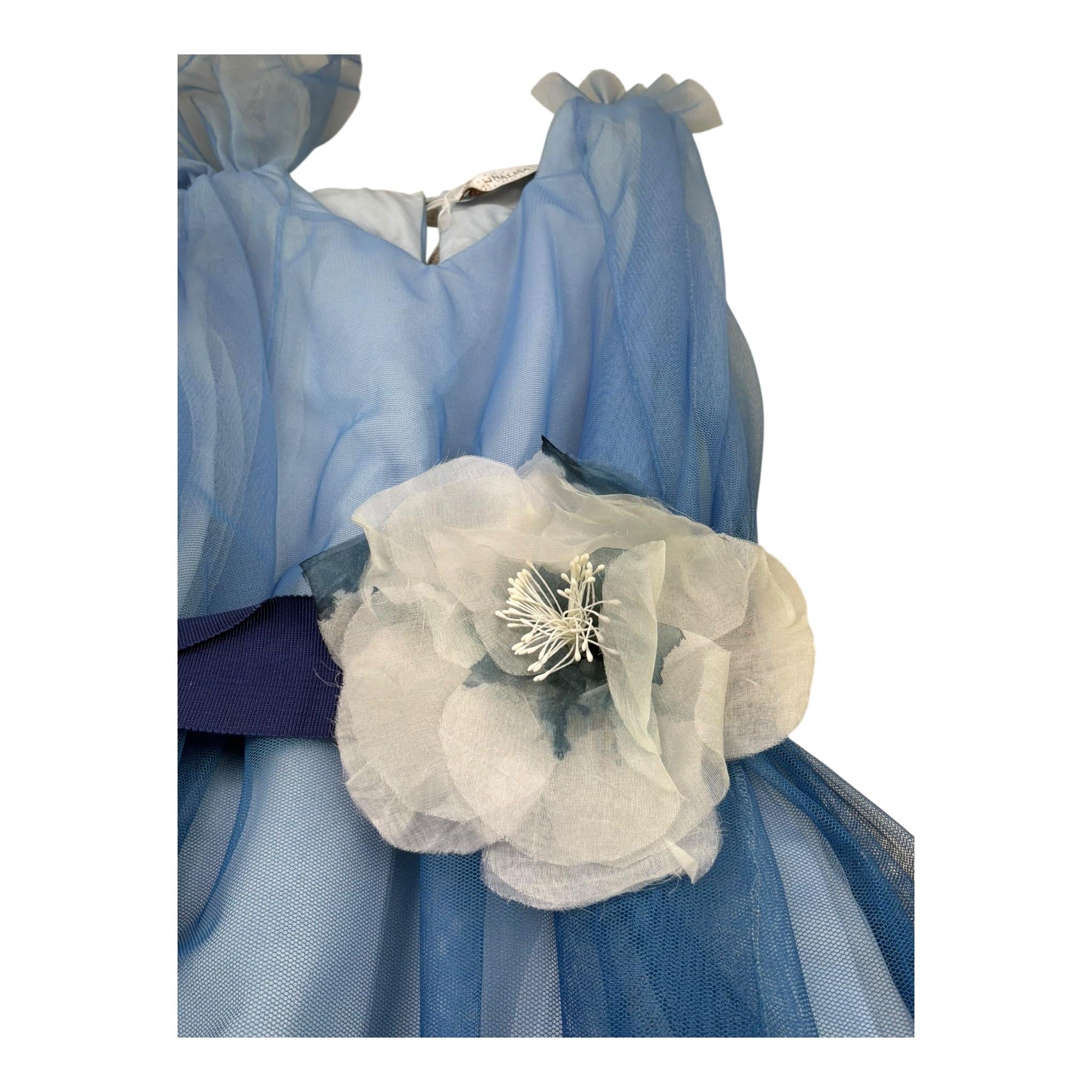 Monnalisa Abito Cerimonia Tinta Unita con Tulle per Bambina 71A914 AZZURRO MONNALISA 