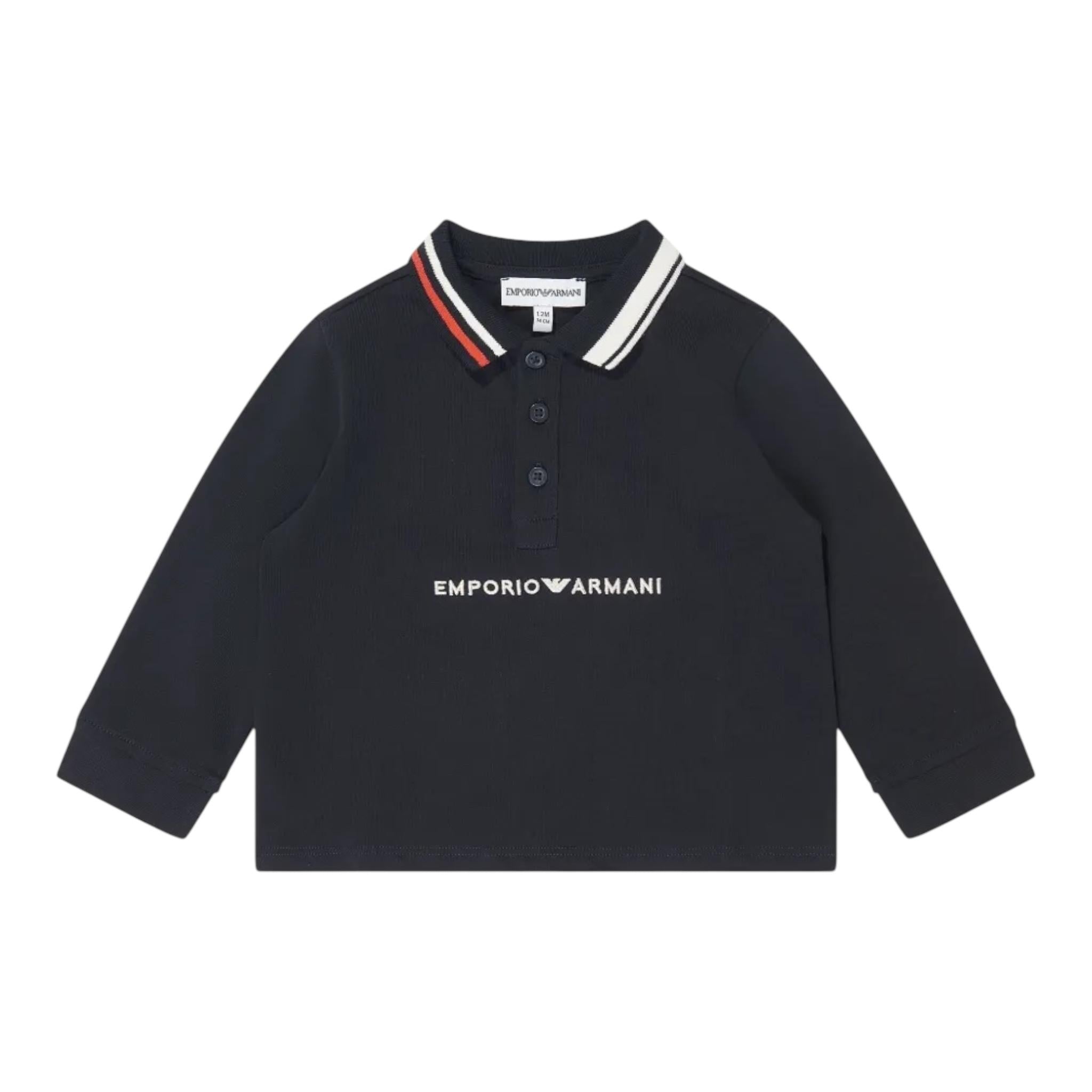 Emporio Armani Polo Manica Lunga Tinta Unita con Logo per Bambino 6D4FJ3 BLU EMPORIO ARMANI 