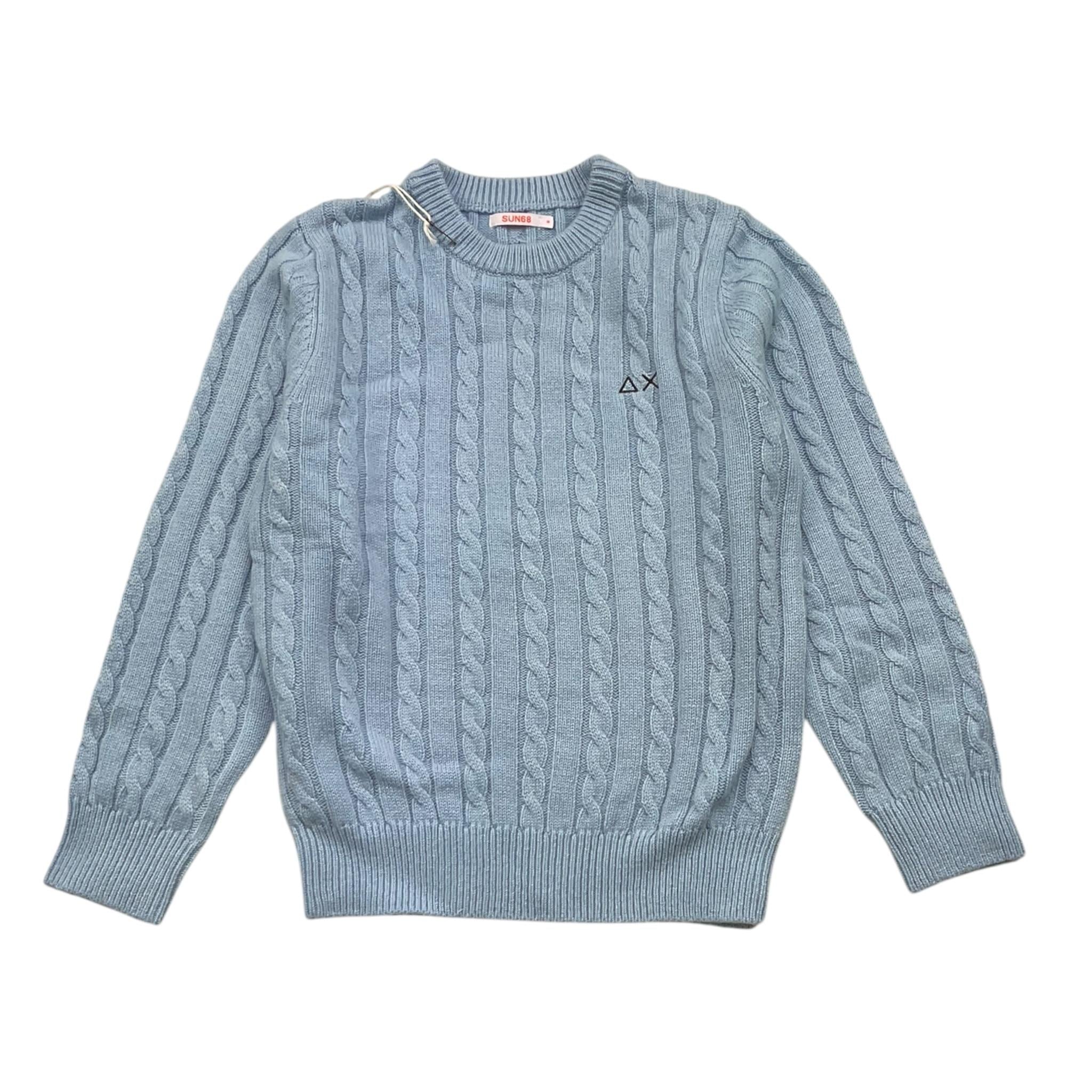 SUN68 maglia girocollo tinta unita con ricamo logo Azzurro per Bambino K44355XX AZZURRO SUN68 