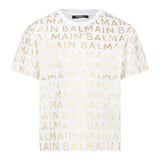 Balmain T-Shirt Rundhalsausschnitt einfarbig mit weißen Logo-Prints für Mädchen