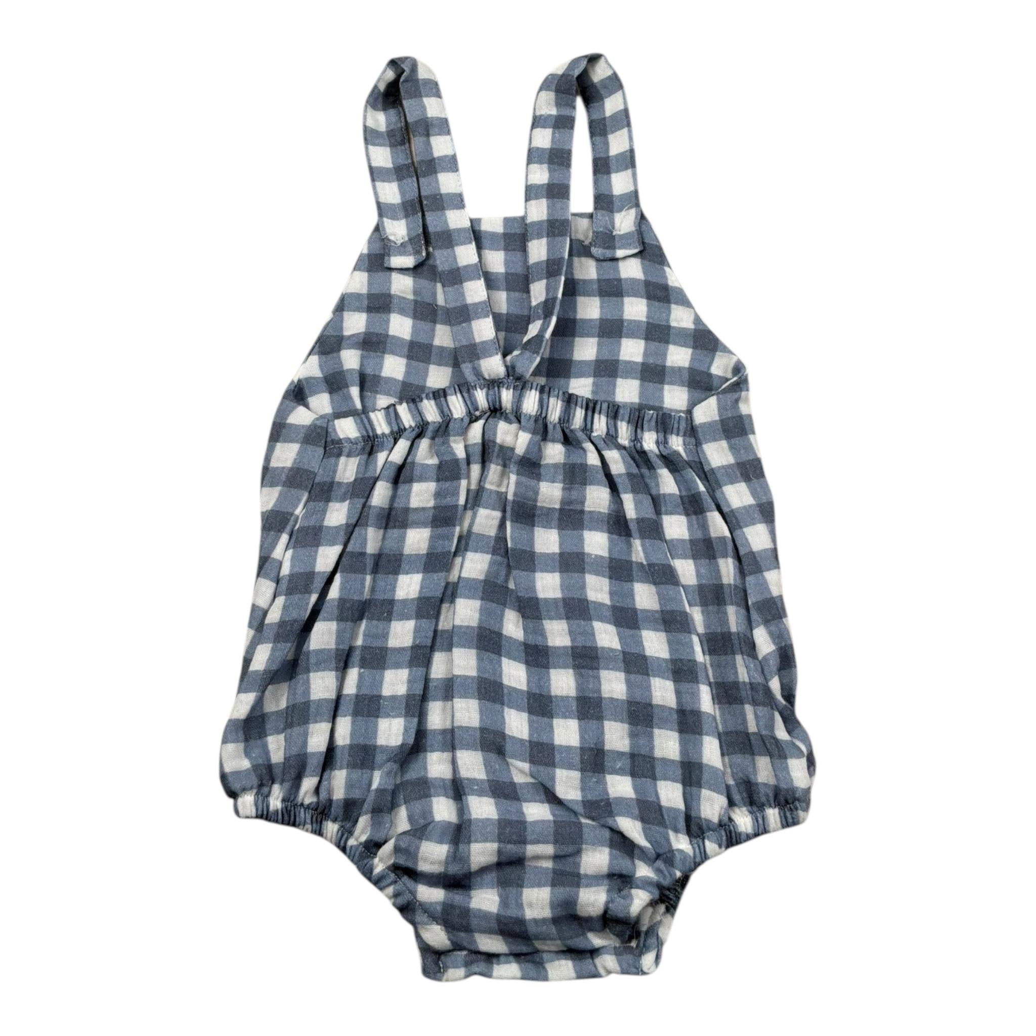 Petit Indi Salopette Bicolore con Fantasia A Quadri per Neonata SS25B1433 BIANCO/BLU PETIT INDI 