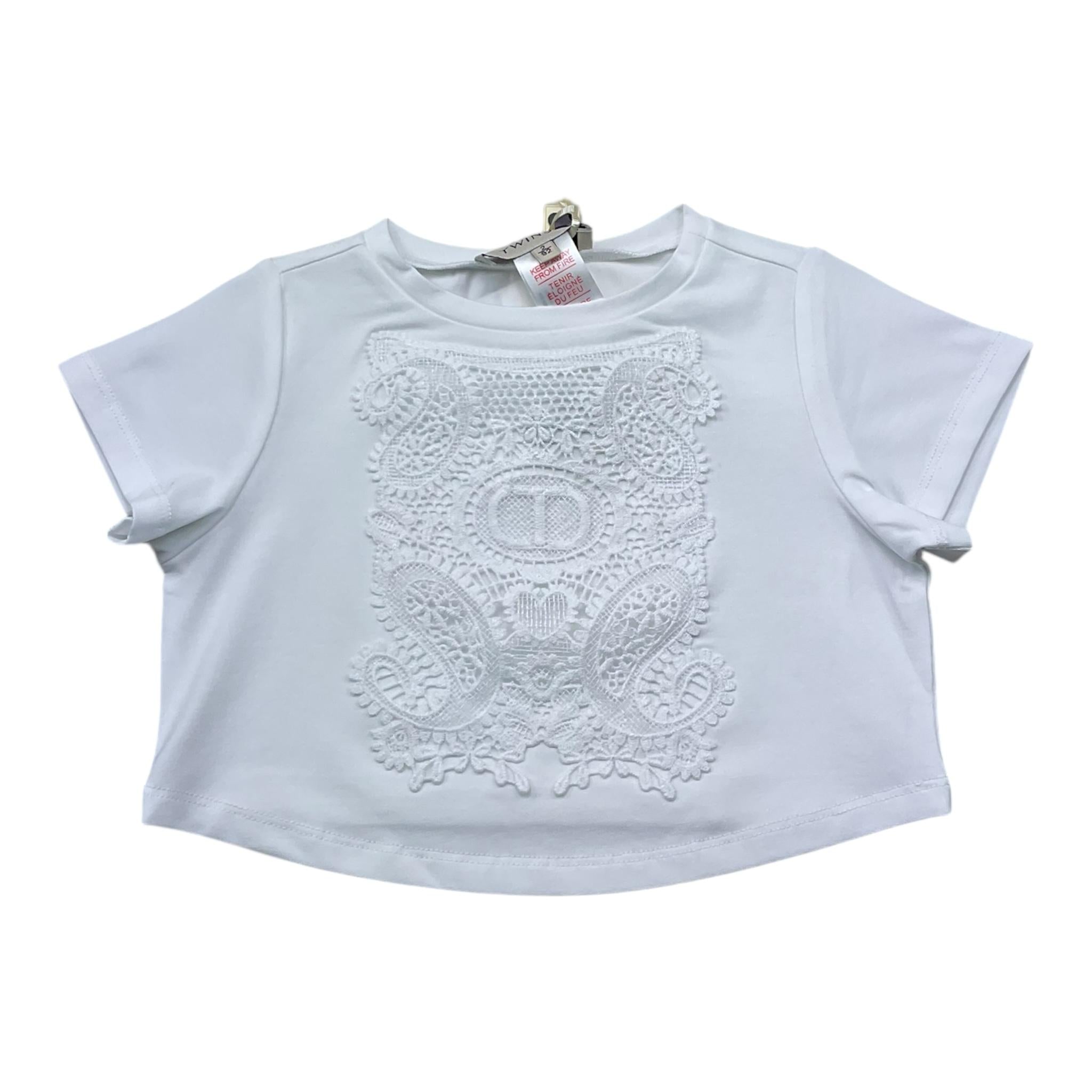 Twinset T-Shirt Girocollo Tinta Unita con Ricami per Neonata 251GJ2480N BIANCO TWINSET 