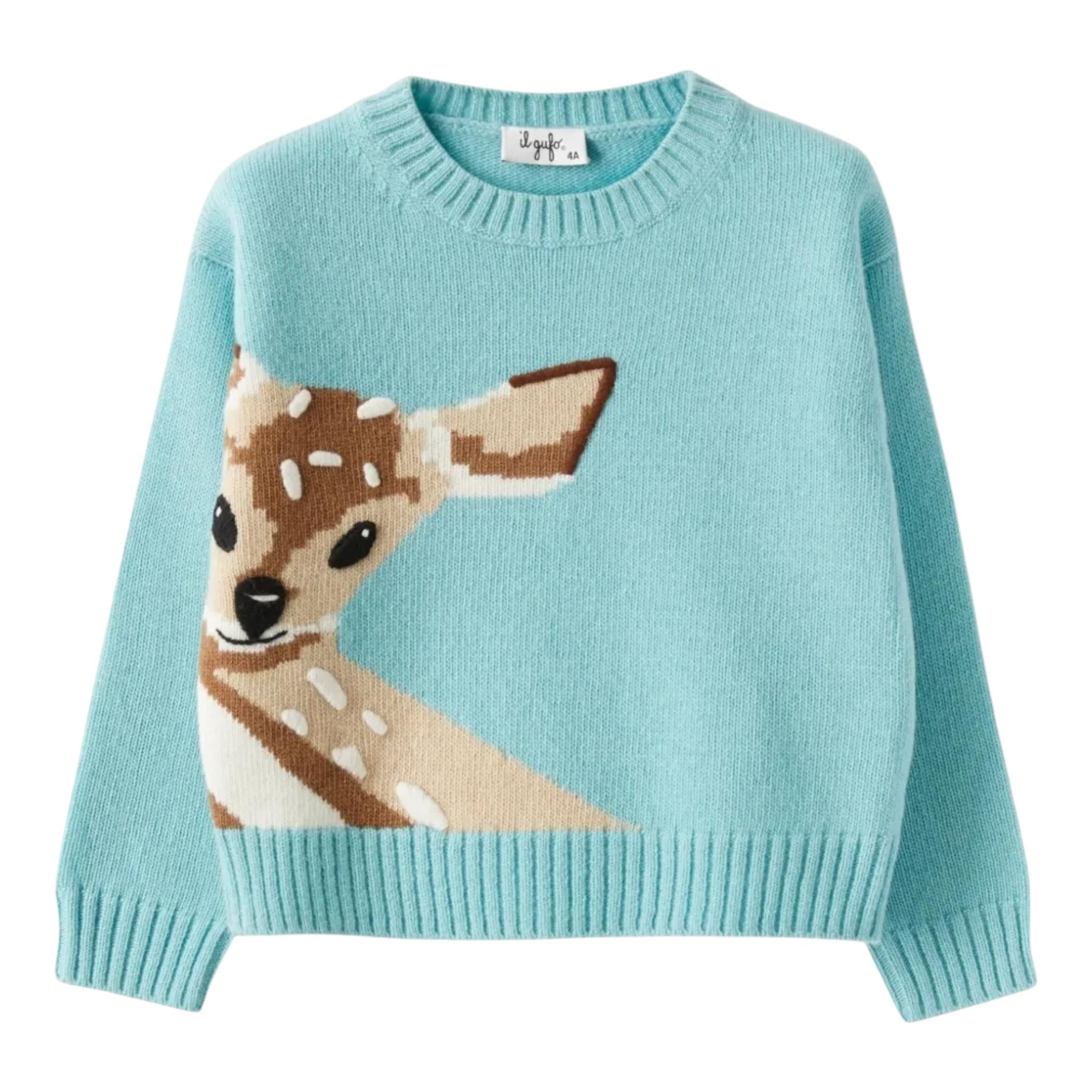 IL GUFO maglia tinta unita con stampa Verde acqua per Bambina A24MA473EM220J VERDE ACQUA IL GUFO 