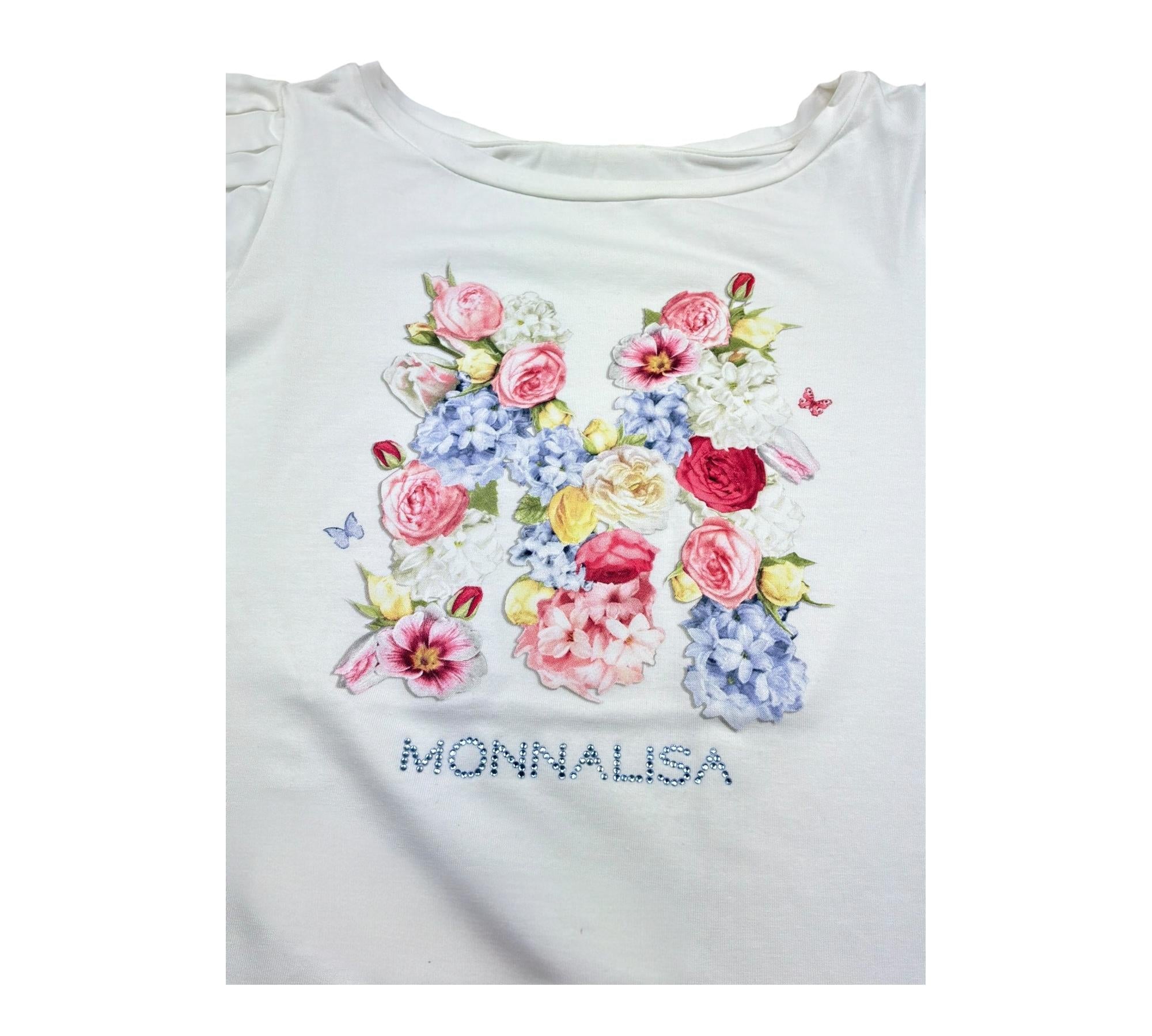 Monnalisa T-Shirt Girocollo Tinta Unita con Stampa per Bambina 715601S1 BIANCO MONNALISA 