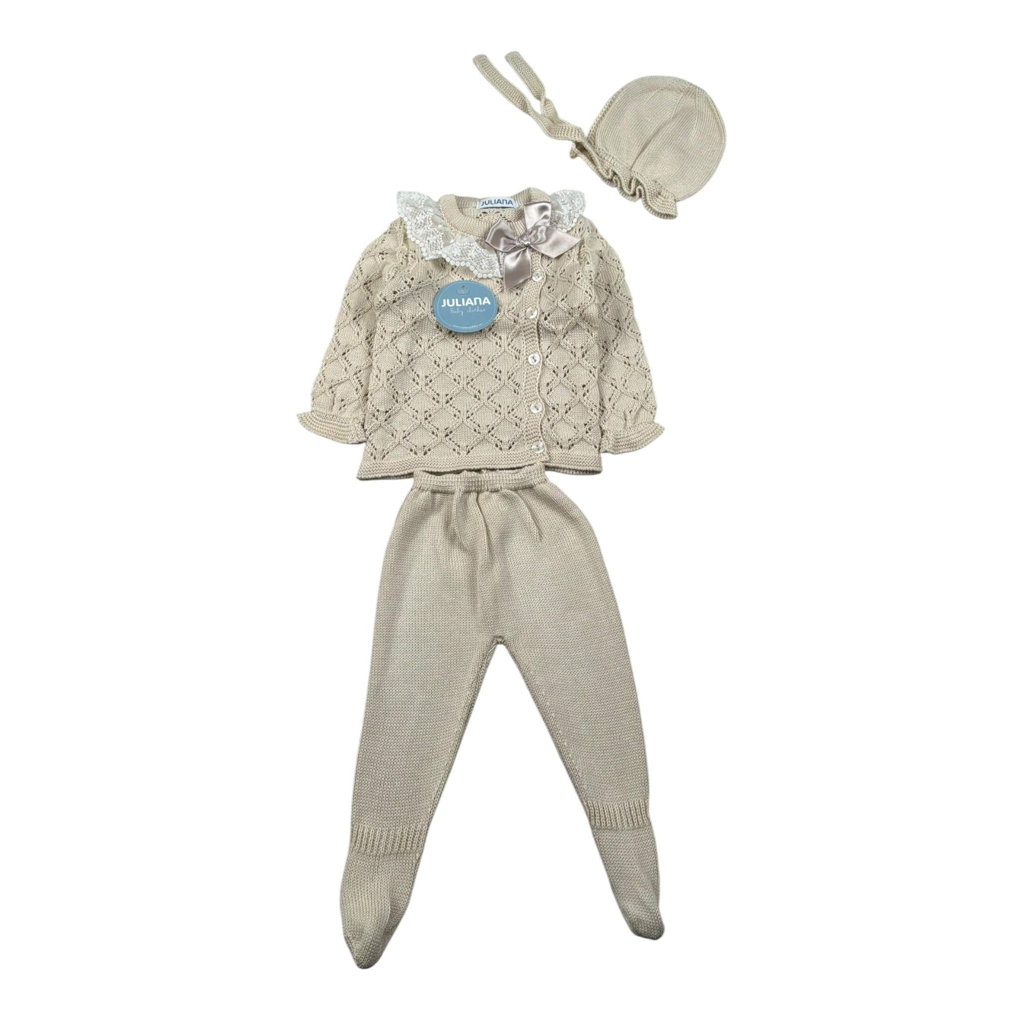 Juliana Completo 3 Pezzi Maglia-Ghettina-Cappello Beige per Neonata 25039 BEIGE JULIANA 