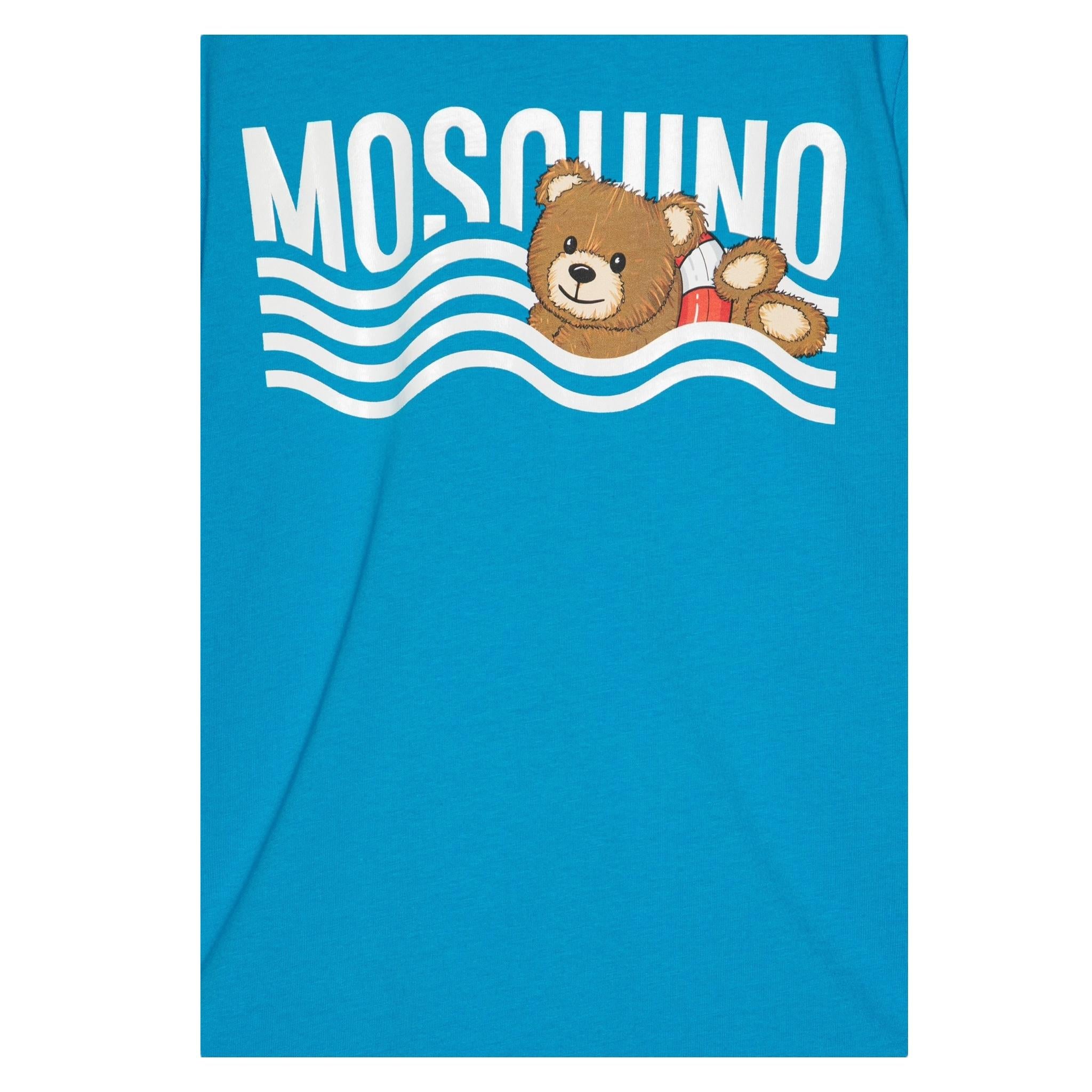 Moschino T-Shirt Girocollo Tinta Unita con Stampa per Bambino HYM04K AZZURRO MOSCHINO 