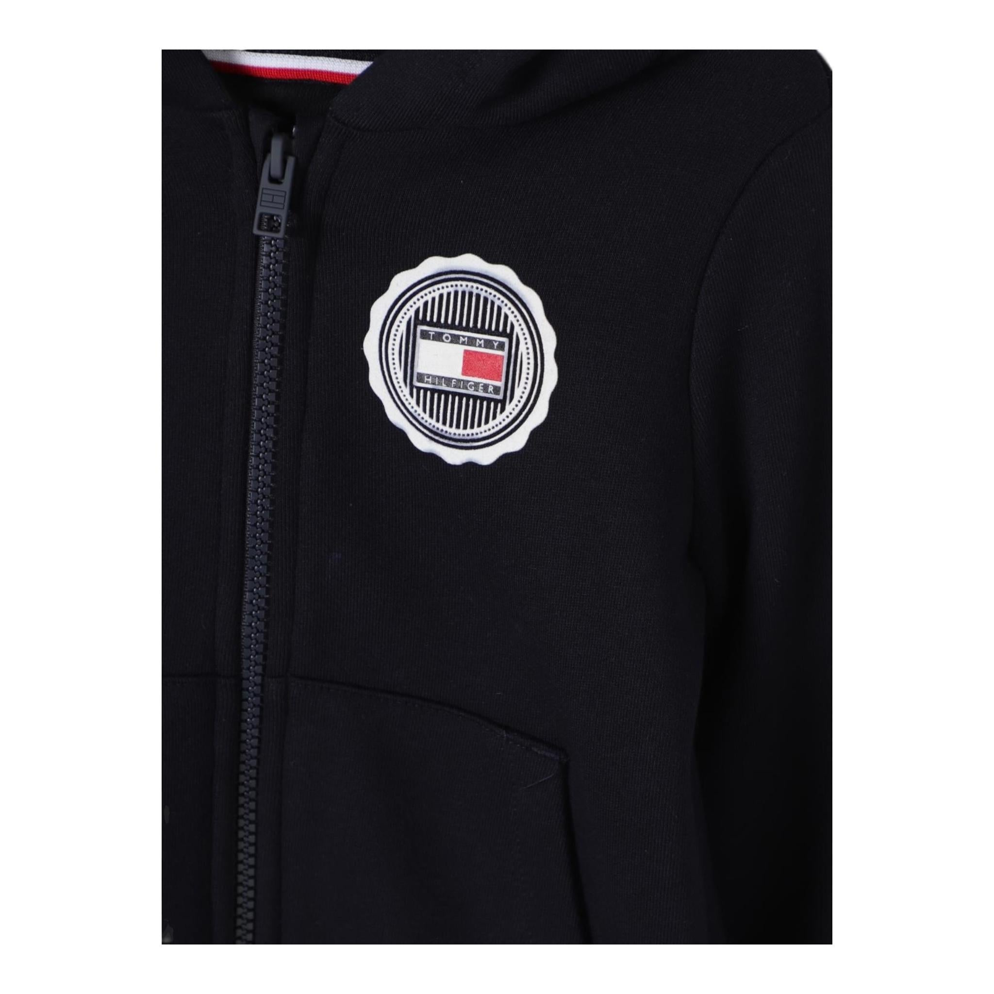 TOMMY HILFIGER felpa con zip e cappuccio tinta unita con logo Blu per Bambino KB0KB09057X BLU TOMMY HILFIGER 