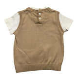 Le Bebe' Einfarbiges T-Shirt mit Rundhalsausschnitt und Weste aus Kunststrick, Weiß/Beige, für Neugeborene