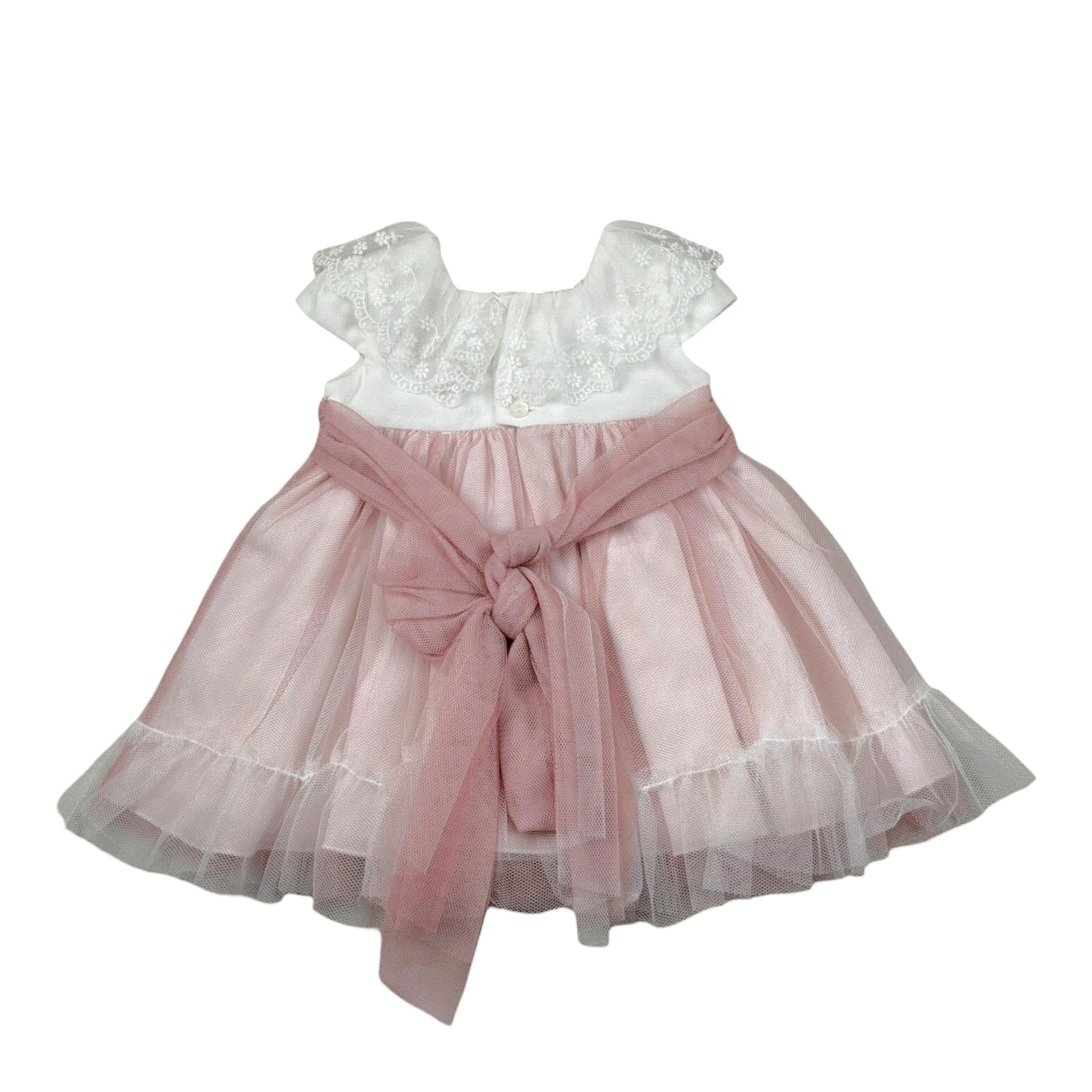 Amaya Abito Mezza Manica Tinta Unita con Tulle per Neonata 591004 BIANCO AMAYA 