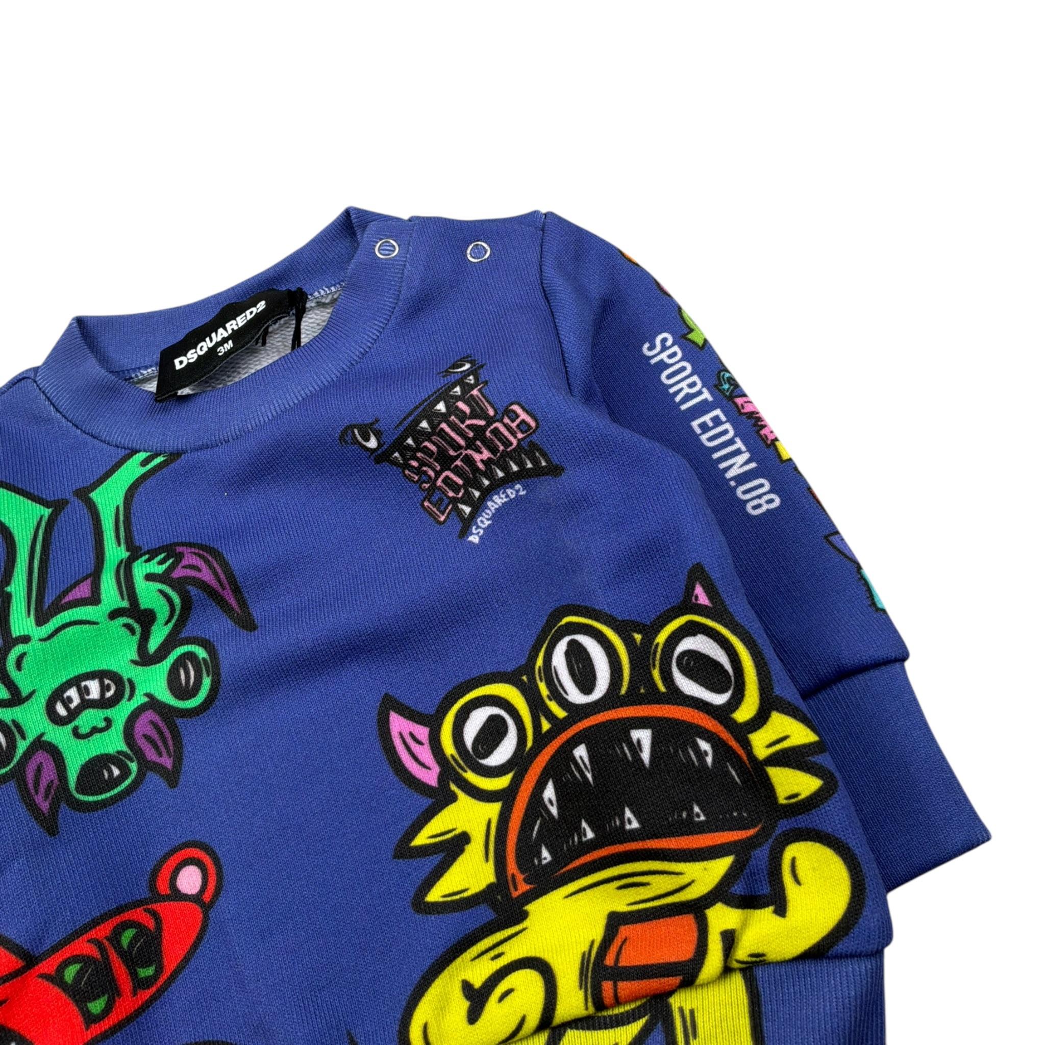 Dsquared2 Felpa tinta unita Girocollo con Stampa Blu per Neonato DQ1833 BLU DSQUARED2 