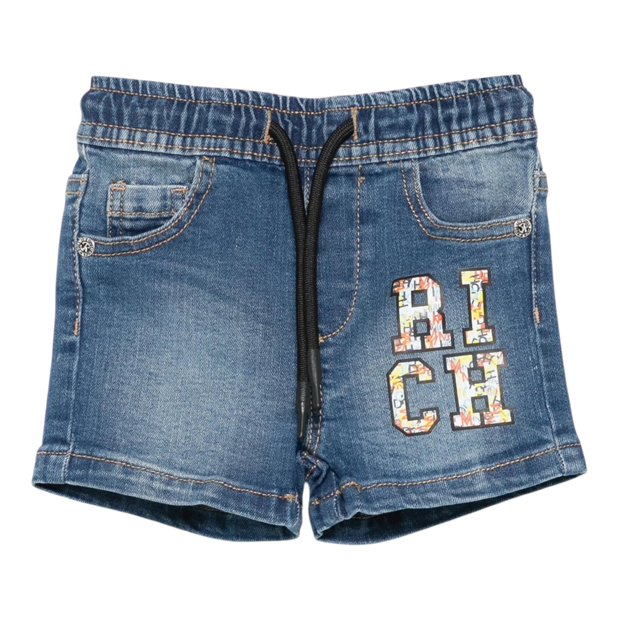 John Richmond Bermuda Tinta Unita In Denim con Elastico In Vita per Neonato RIP25048BE BLU JOHN RICHMOND 