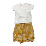 Teddy E Minou Zweifarbiges Set Latzhose-T-Shirts Weiß/Gelb Für Baby Mädchen
