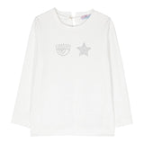 Chiara Ferragni Shirt Rundhals Einfarbig Mit Glitzer Weiß Für Mädchen