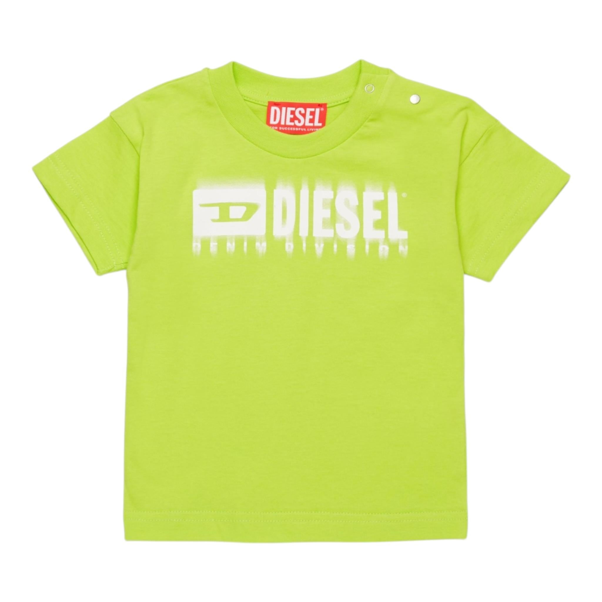 Diesel T-Shirt Girocollo tinta unita con Stampa Verde Fluo per Neonato K00569XX VERDE FLUO DIESEL 
